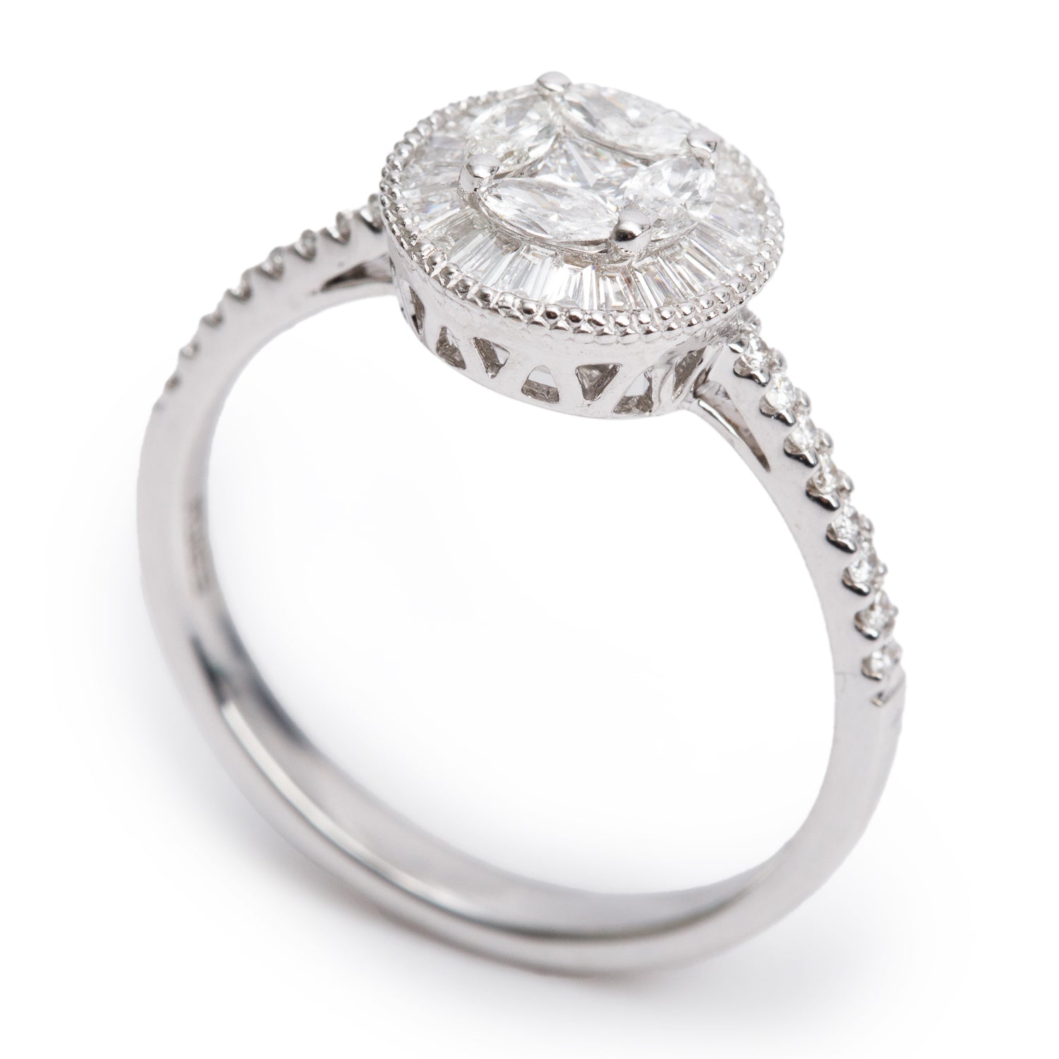 Effy 18k White Gold Cluster Diamond Engagement Ring, Size 7