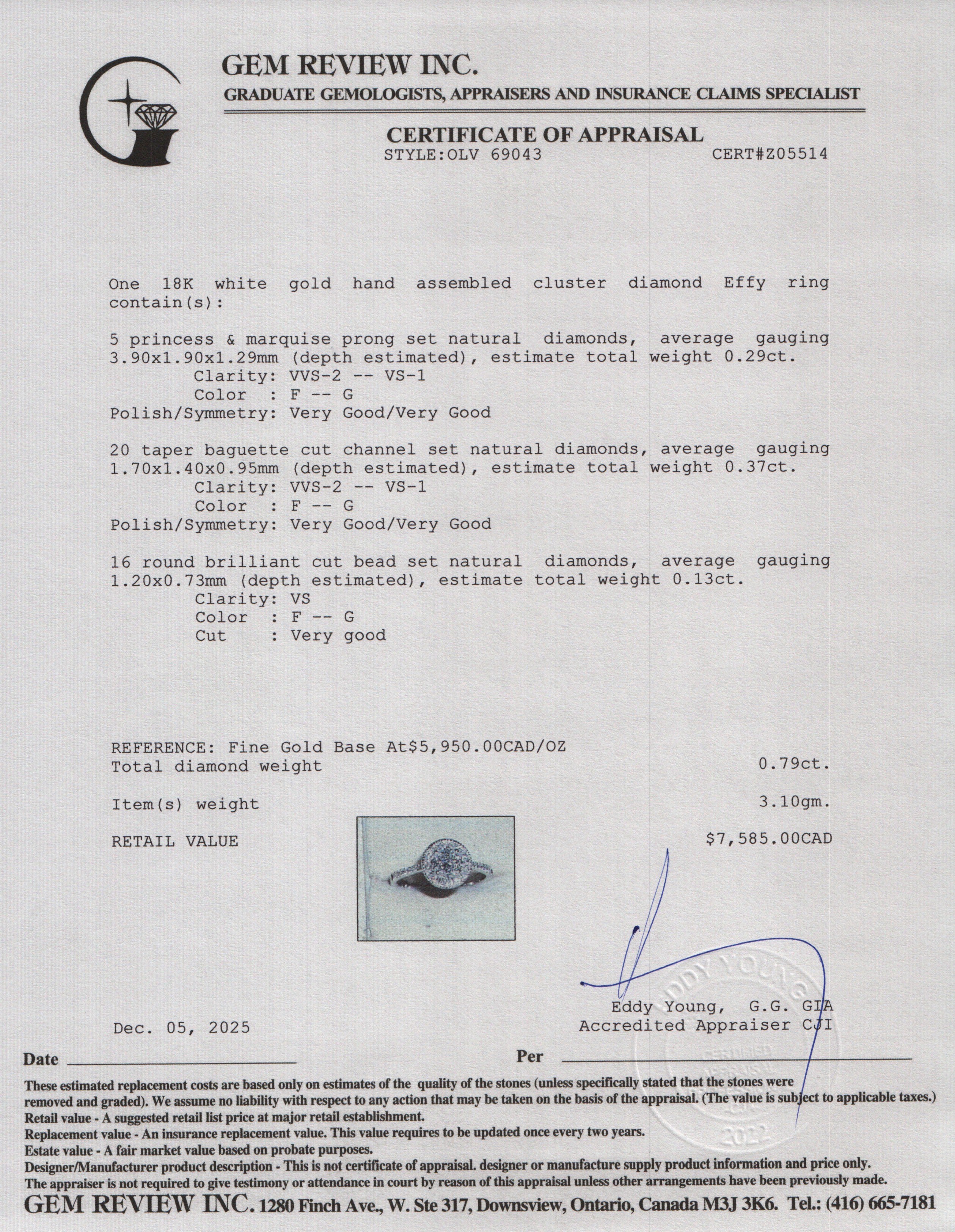 Effy 18k White Gold Cluster Diamond Engagement Ring, Size 7