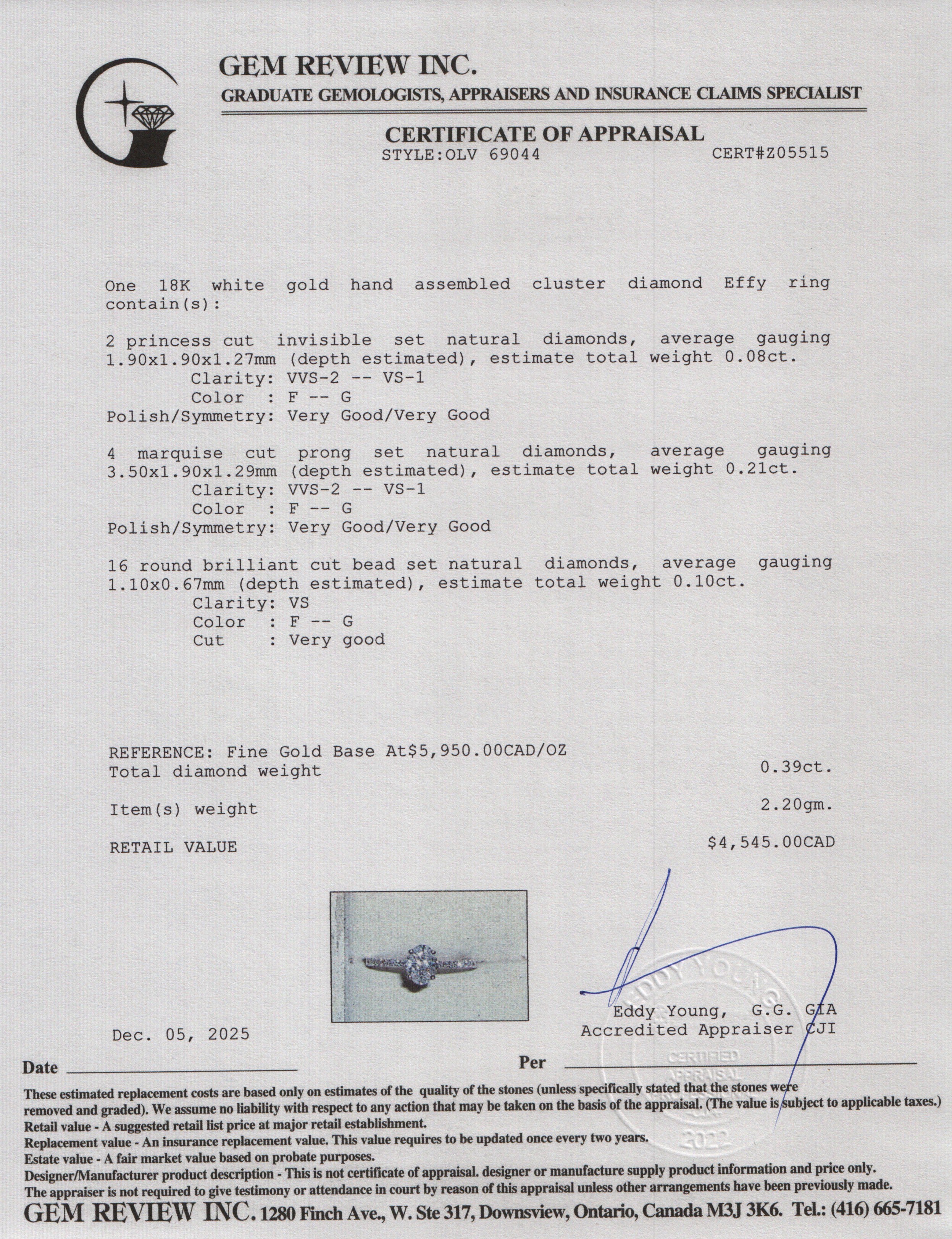 Effy 18k White Gold Cluster Diamond Engagement Ring, Size 7.5