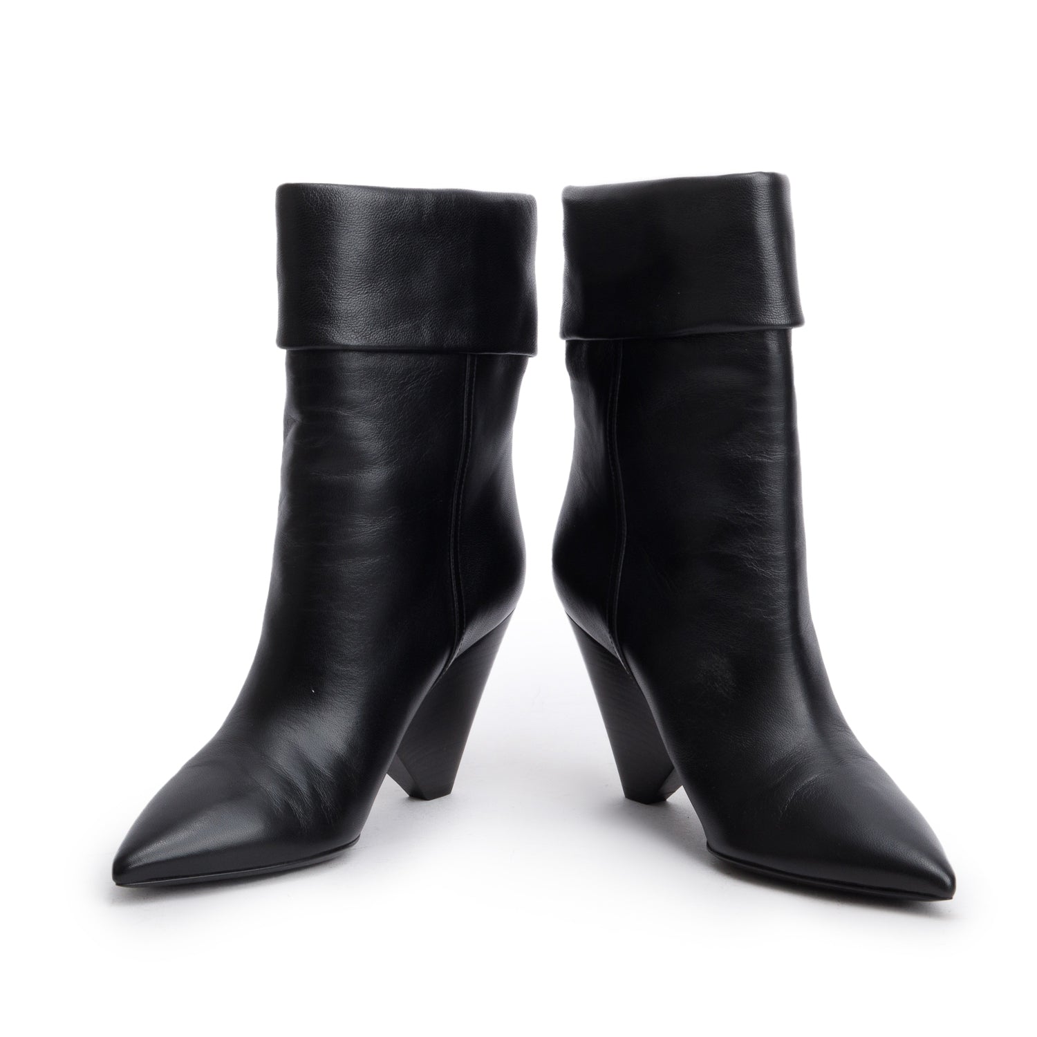 Saint Laurent Black Calfskin Niki 85 Wedge Booties, Size 38.5 w/ Box