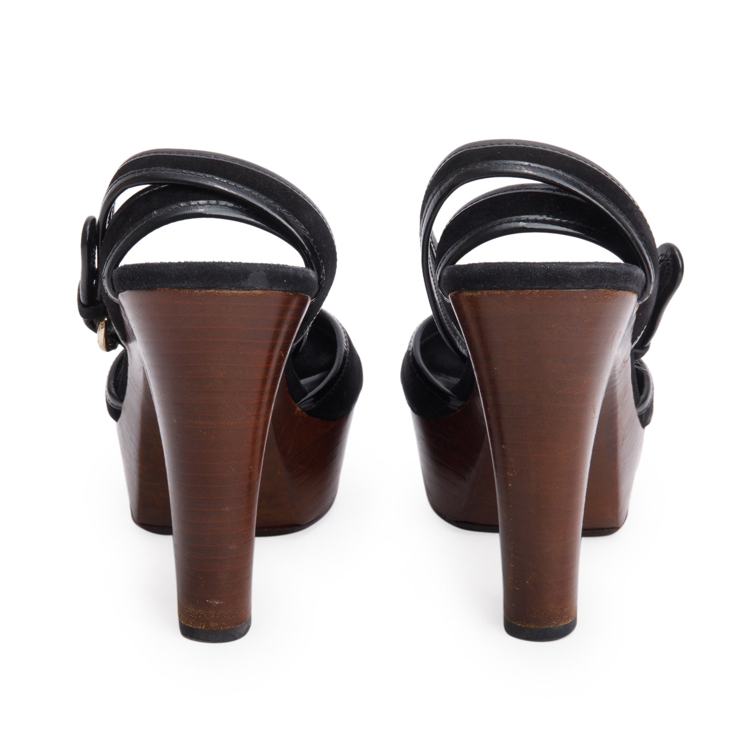 Gucci Black Patent Leather Suede Wooden Platform Sandals, Size 5.5