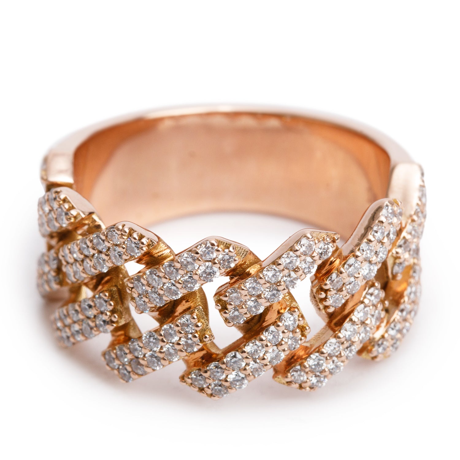 14k Rose Gold Diamond Fixed Link Band Ring, Size 9.25