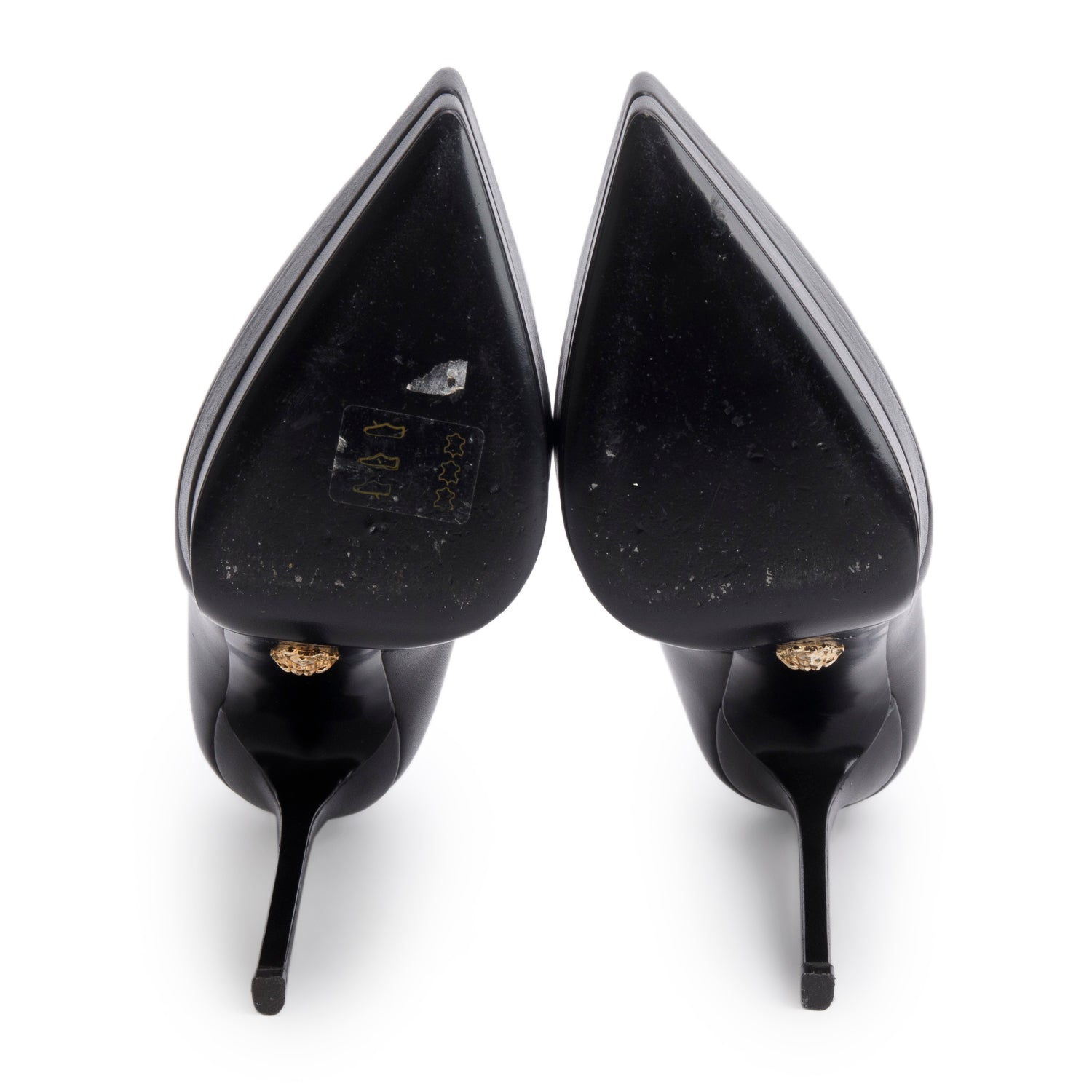 Versace Black Leather Medusa Insignia Double Platform Pumps, Size 37.5 w/ Box