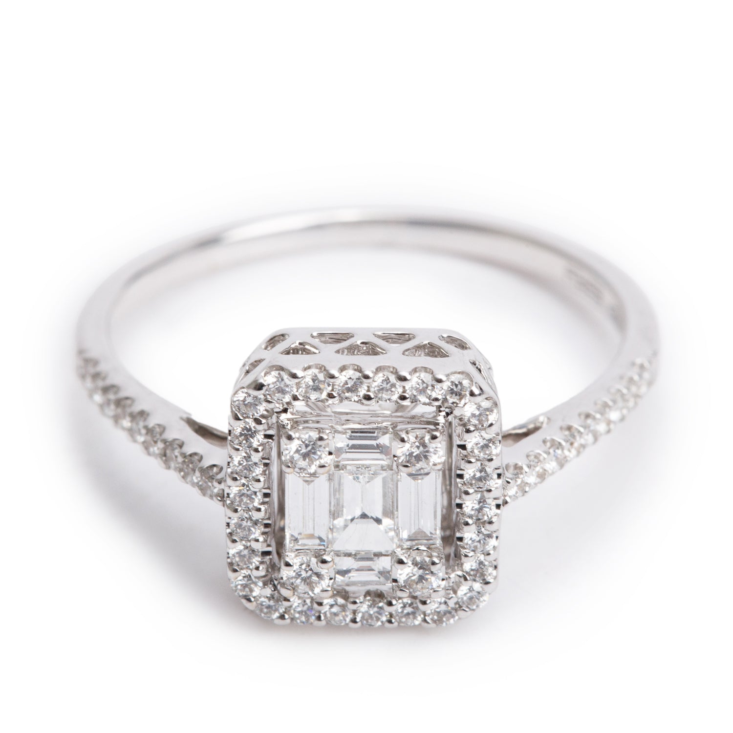 Effy 18k White Gold Diamond Illusion Setting Engagement Ring, Size 6.5