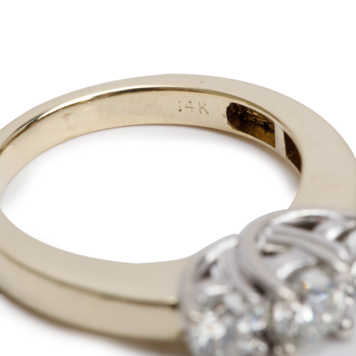 14k Yellow & White Gold Diamond Three-Stone Ring, Size 7