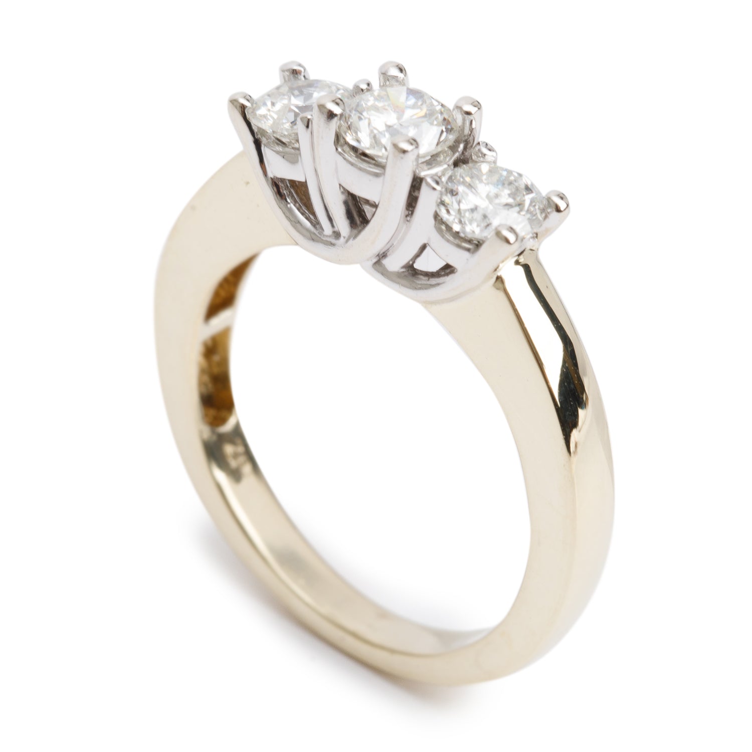 14k Yellow & White Gold Diamond Three-Stone Ring, Size 7