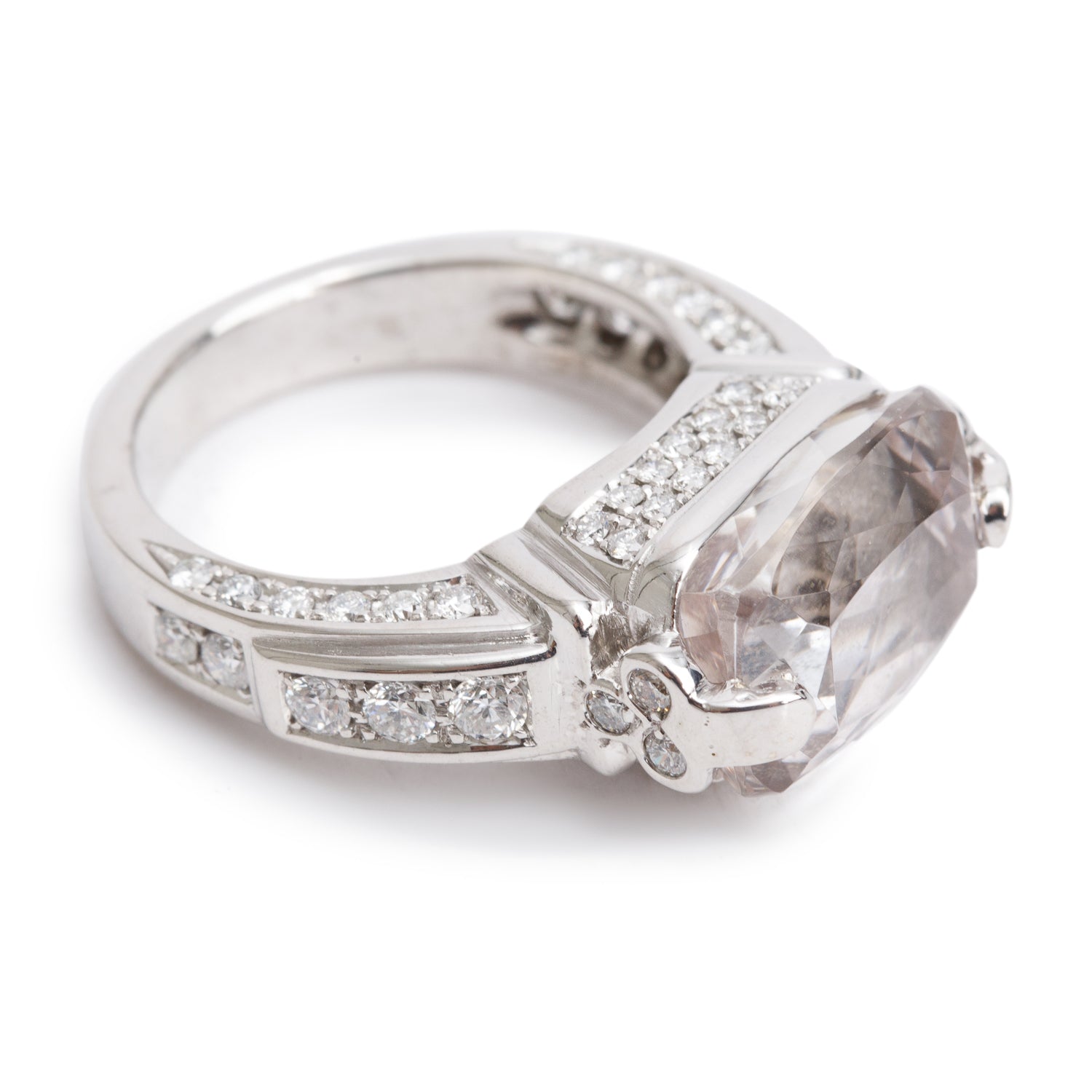 18k White Gold Kunzite and Diamond Cocktail Ring, Size 6.25