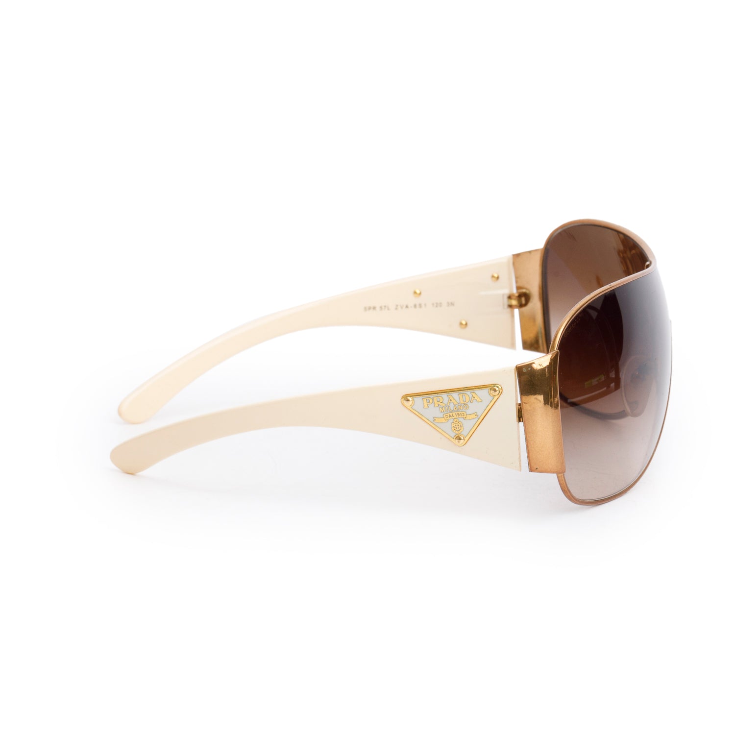 Prada SPR 57L Cream Triangle Logo Shield Sunglasses w/ Case