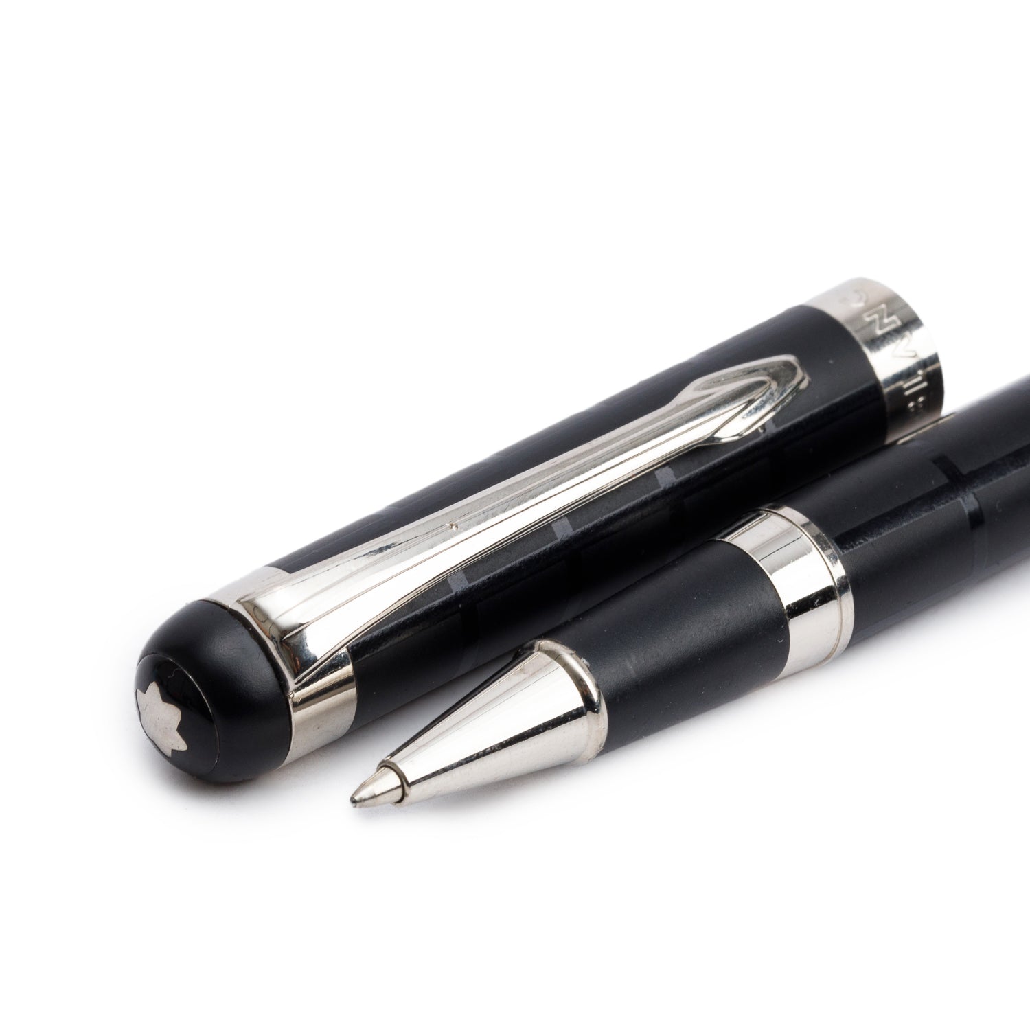 Montblanc Platinum Coated Black Resin Ballpoint Pen w/ Box & Refill