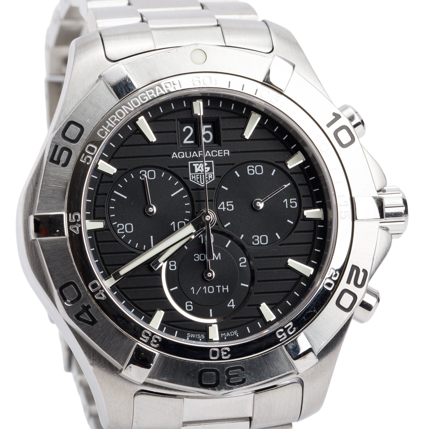 Tag Heuer Stainless Steel Aquaracer 43 mm Chronograph Quartz Watch Black Dial CAF101E
