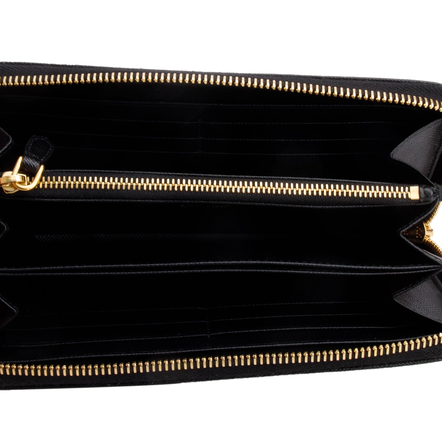 Prada Black Saffiano Leather Zip Around Wallet