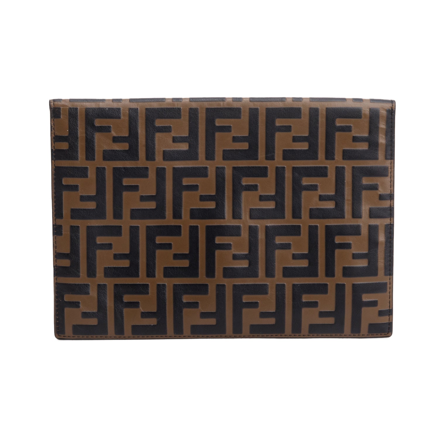 Fendi Brown Vitello Ceylon FF 1974 Embossed FF Diamonds Flat Envelope Pouch w/ Card Holder