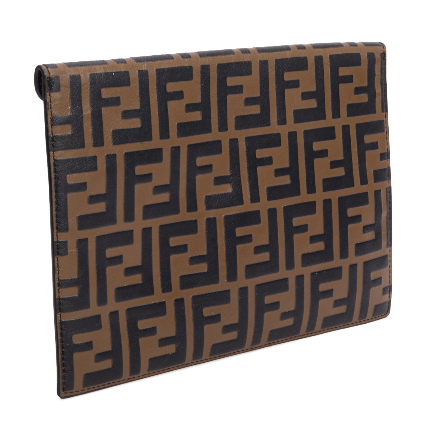 Fendi Brown Vitello Ceylon FF 1974 Embossed FF Diamonds Flat Envelope Pouch w/ Card Holder
