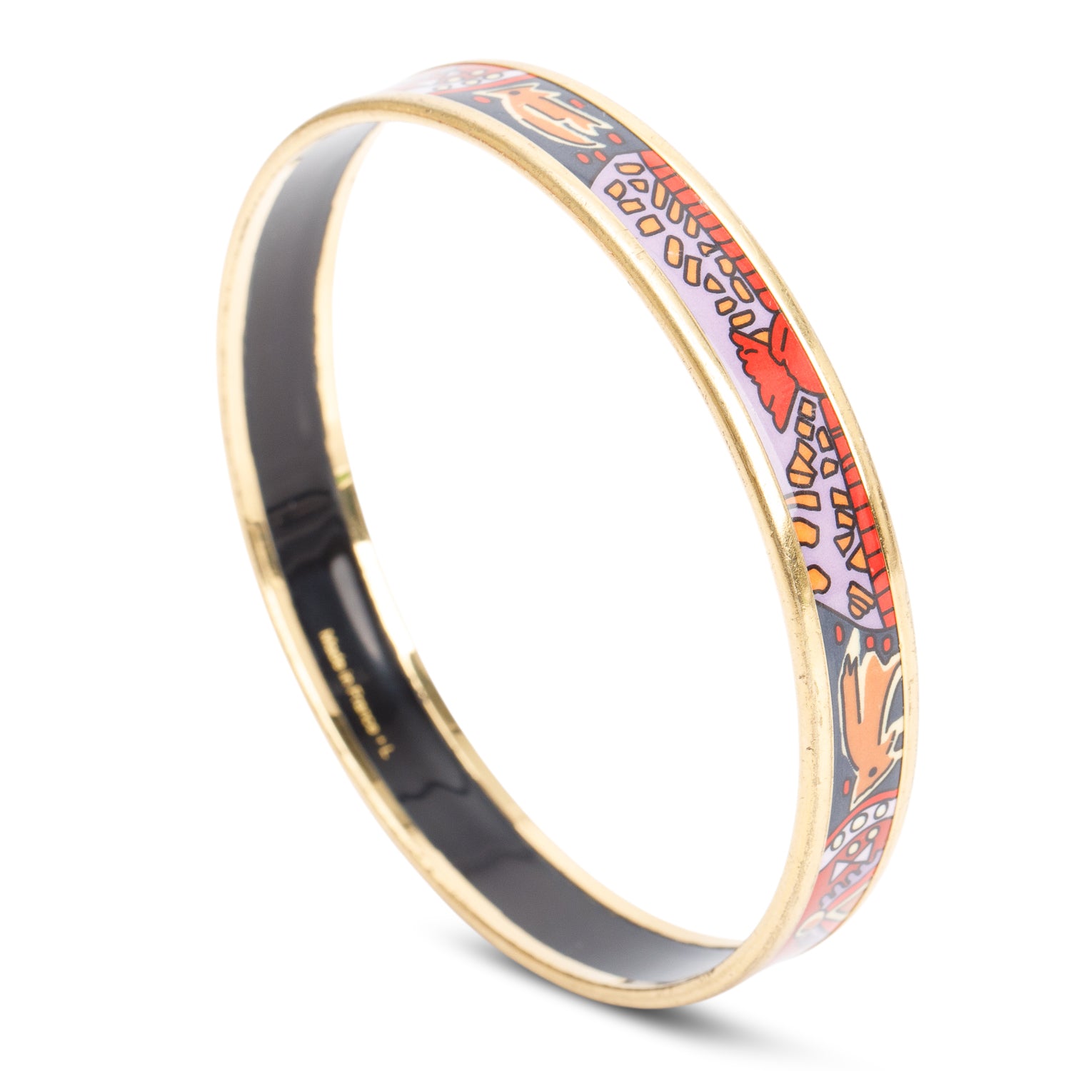 Hermes Gold-Plated Multicolor Enamel Narrow Bangle