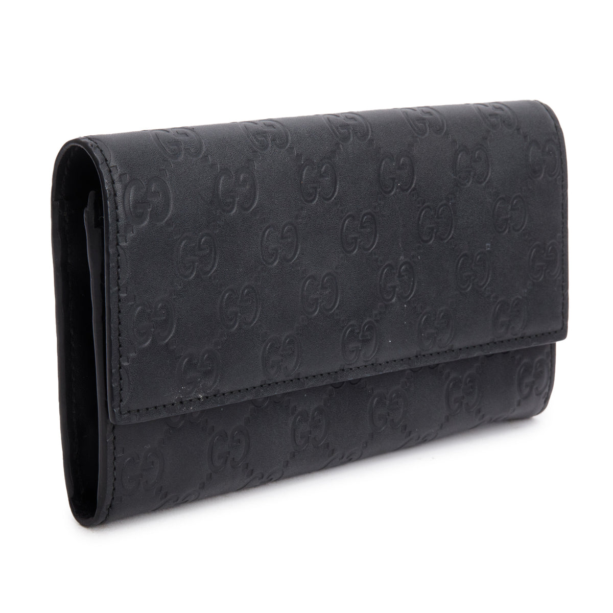 Gucci Black Leather Guccissima Continental Flap Wallet