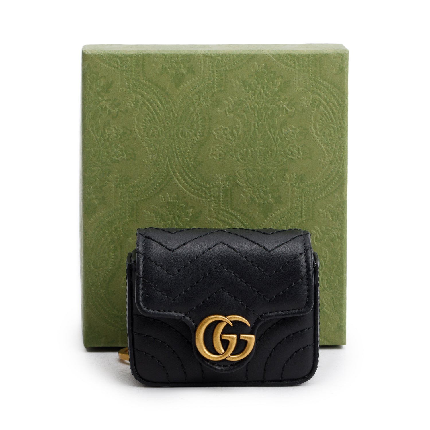 Gucci Black Calfskin Matelasse GG Marmont Airpod Case w/ Box