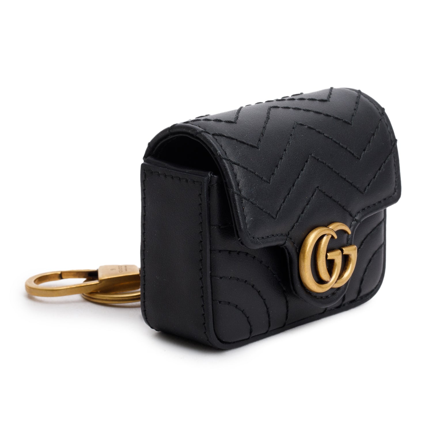 Gucci Black Calfskin Matelasse GG Marmont Airpod Case w/ Box