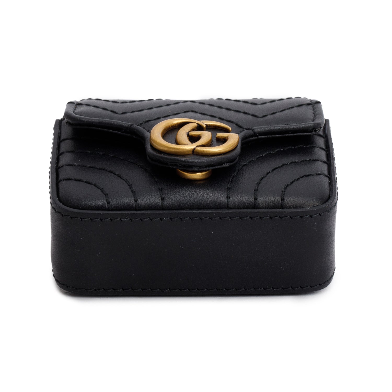 Gucci Black Calfskin Matelasse GG Marmont Airpod Case w/ Box