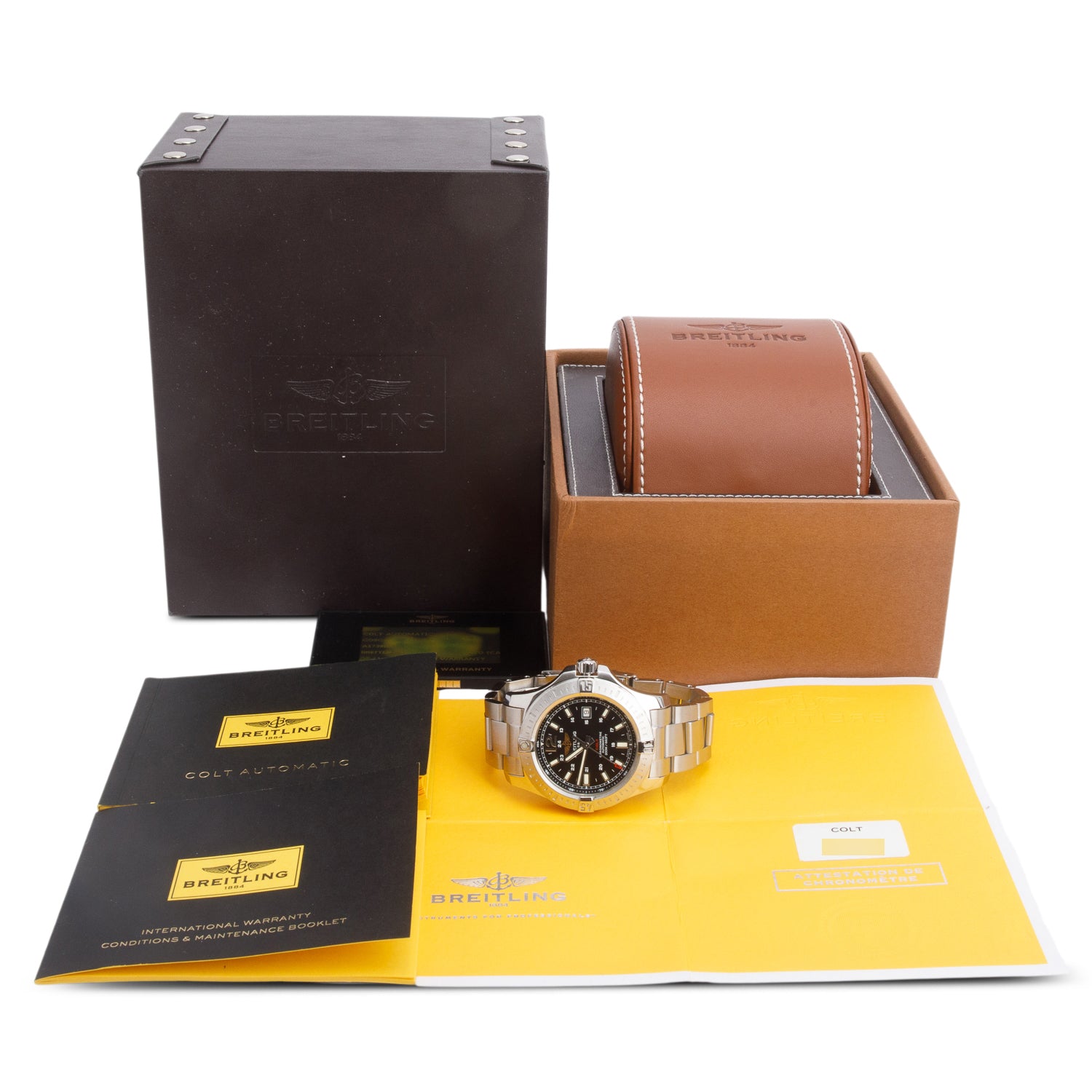 Breitling Stainless Steel Colt 44 MM Automatic Watch Black Dial A17388 w/ Box & Papers