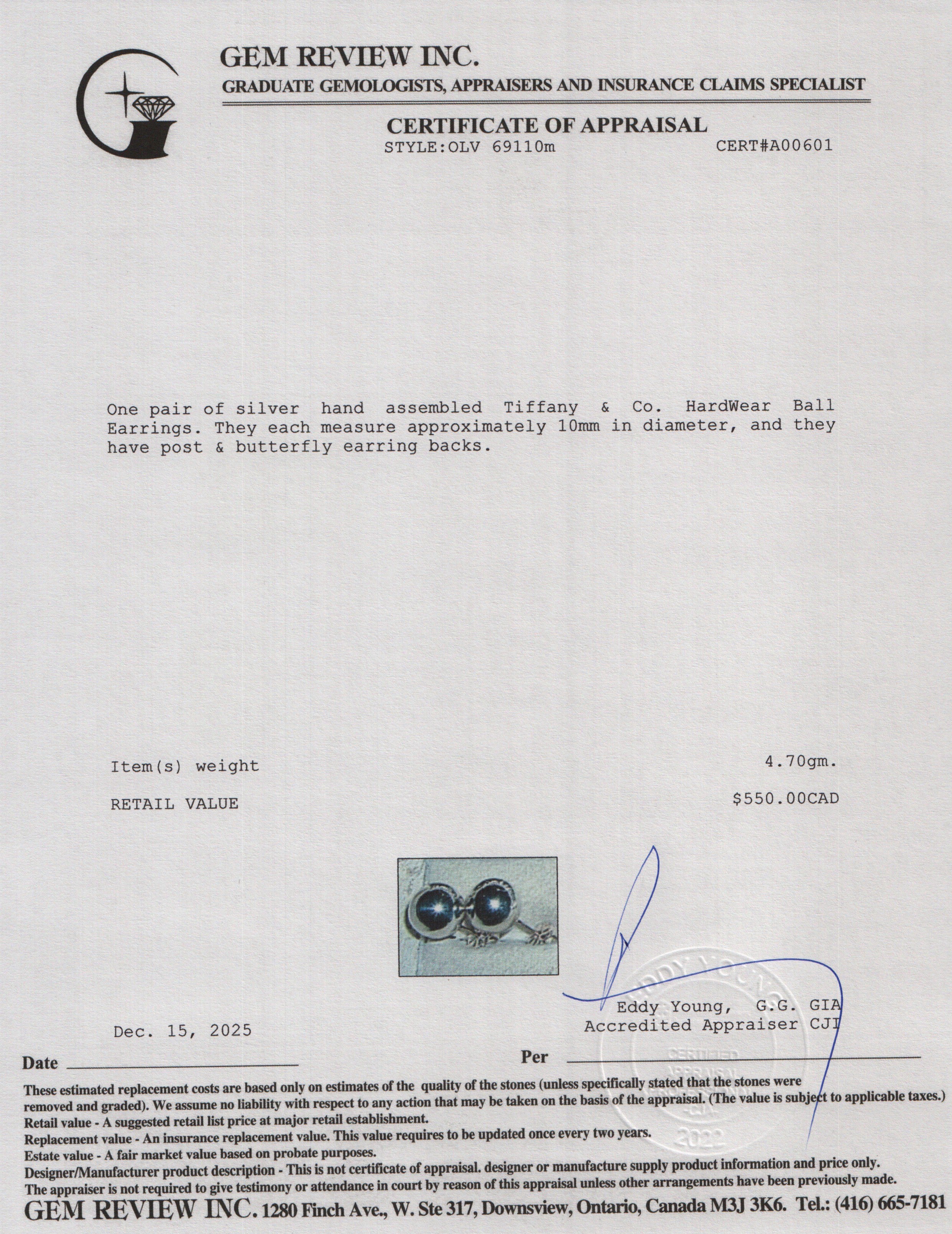 Tiffany & Co. Sterling Silver HardWear 10 MM Ball Earrings