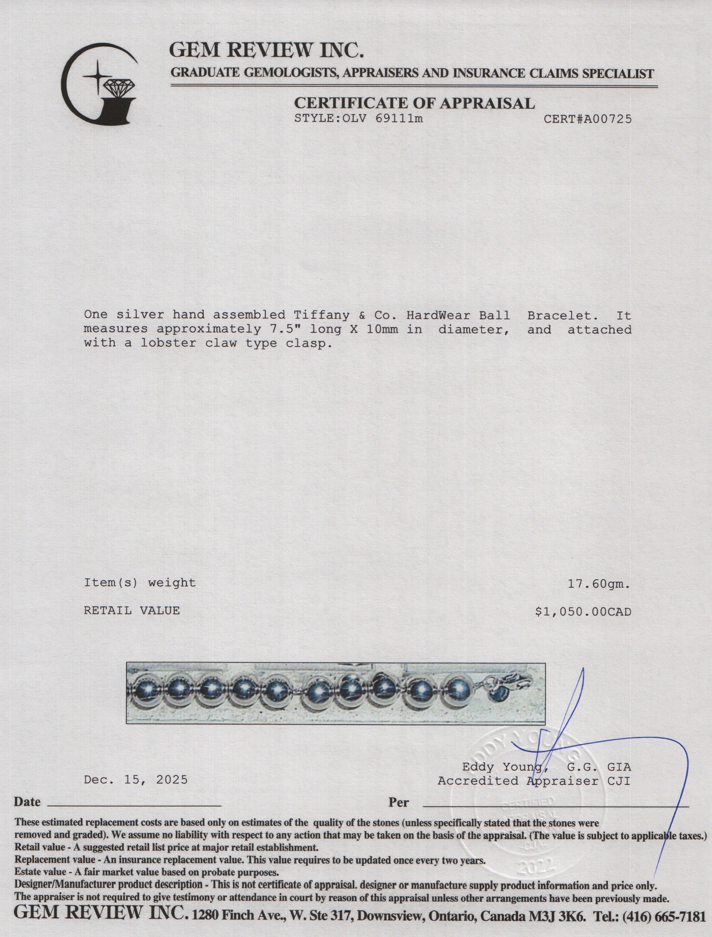 Tiffany & Co. Sterling Silver 10 MM HardWear Ball Bracelet