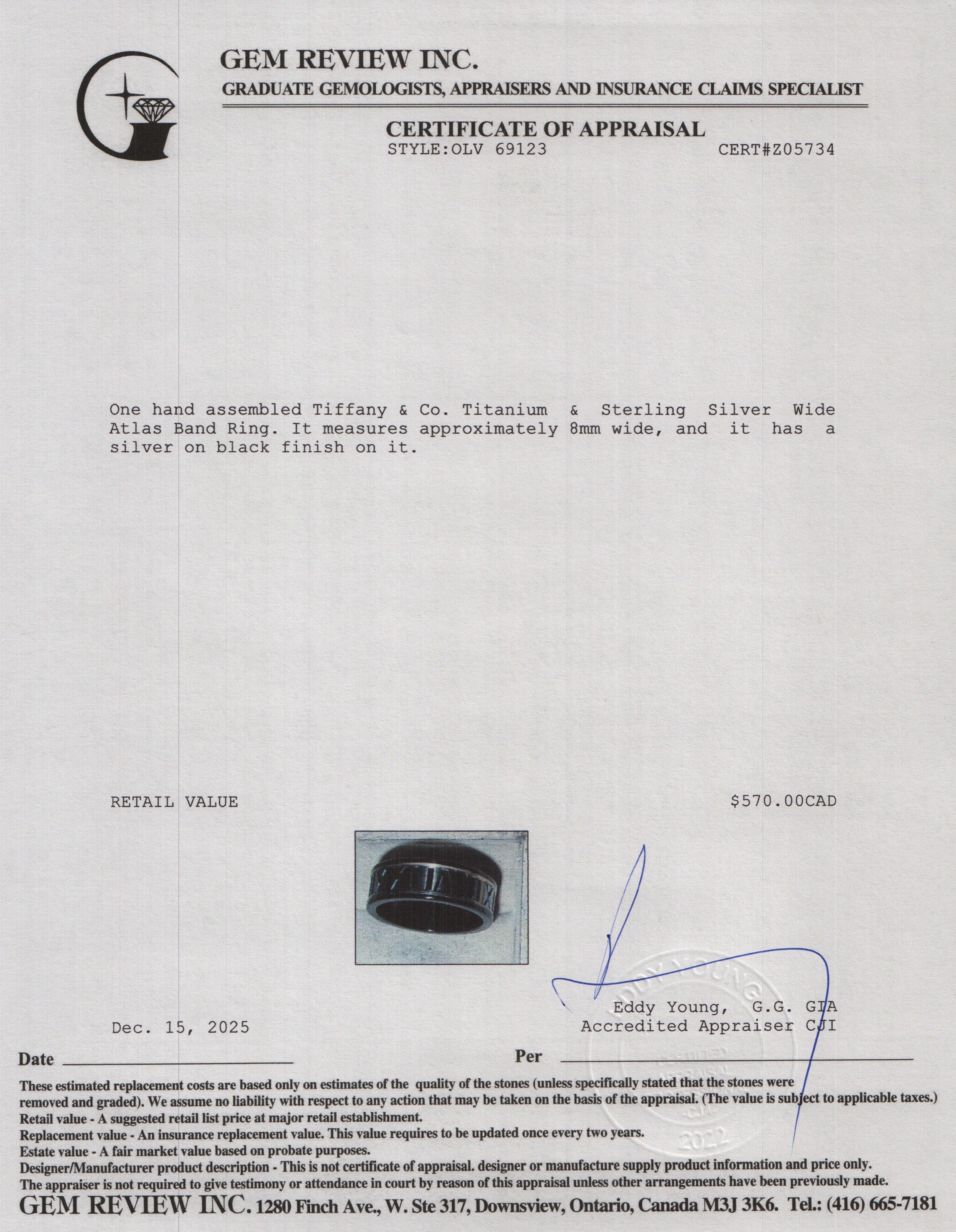 Tiffany & Co. Titanium & Sterling Silver Wide Atlas Band Ring, Size 11