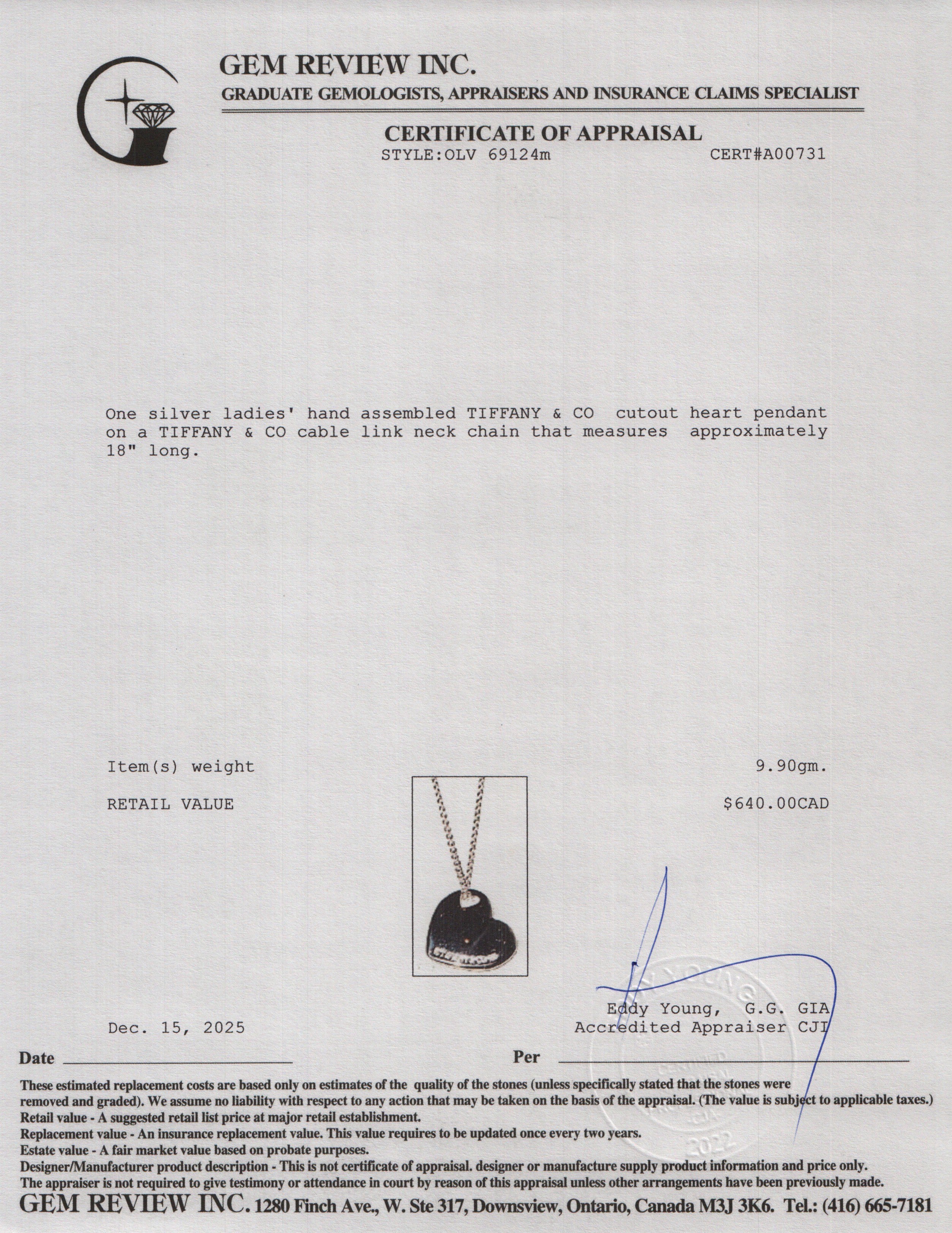 Tiffany & Co. Vintage Sterling Silver Cutout Heart Pendant Necklace