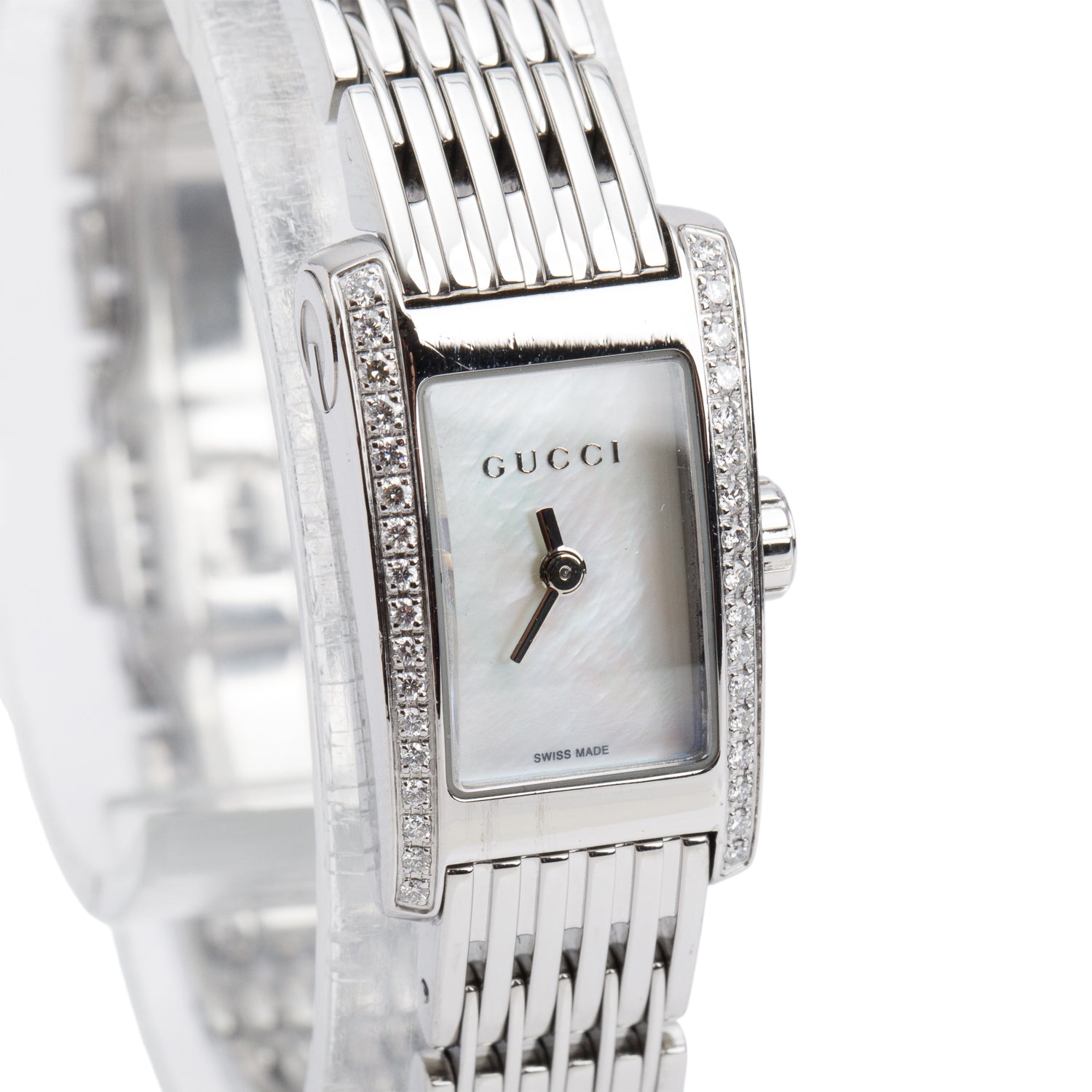Gucci Stainless Steel Diamond Bezel 8600 Series Watch Mother of Pearl Dial