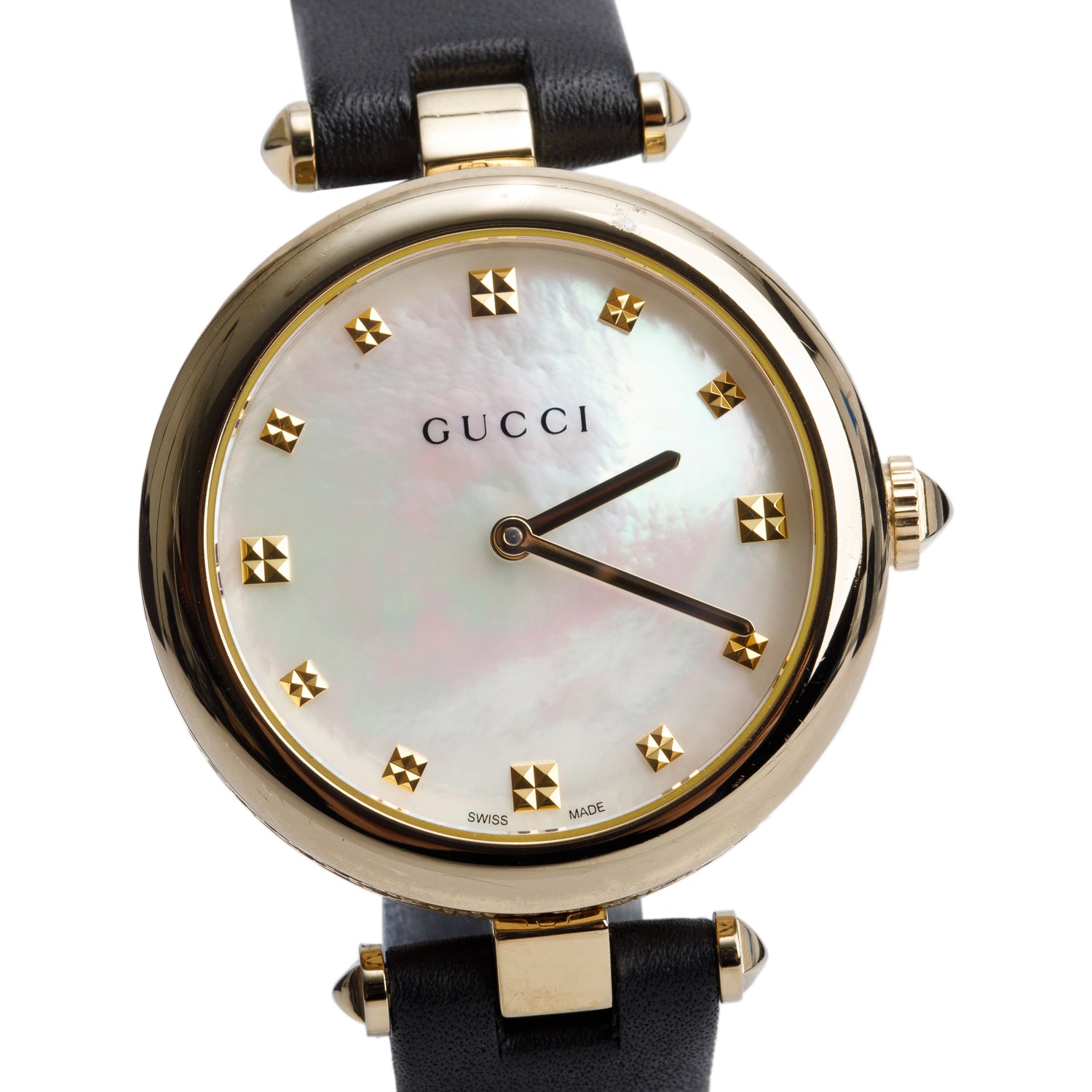 Gucci Yellow Gold Plated Stainless Steel Diamantissima 32 MM Watch Mother of Pearl Dial w/ Box & Papers