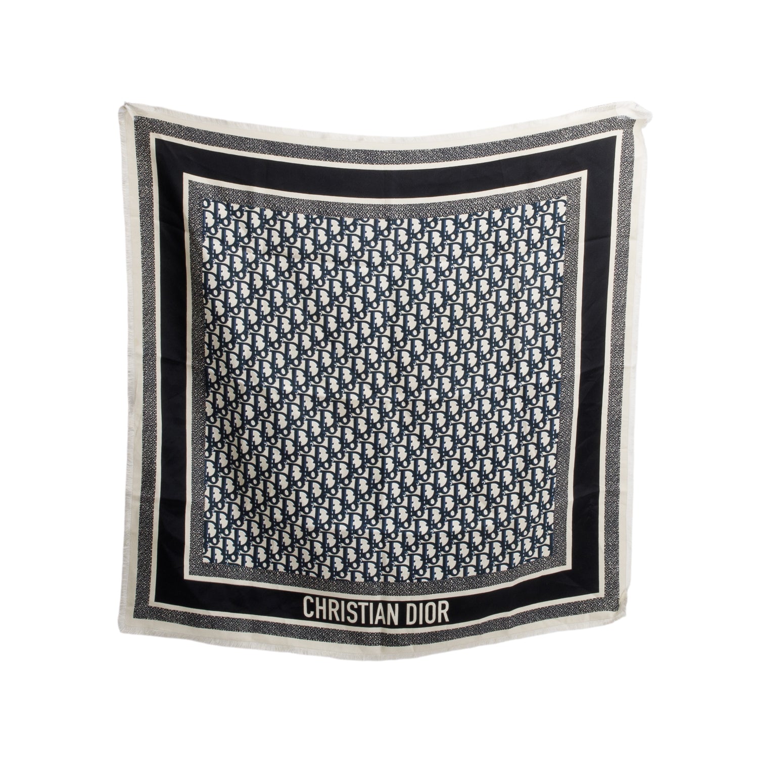 Christian Dior Navy Silk Oblique Diortwin Square Scarf 70