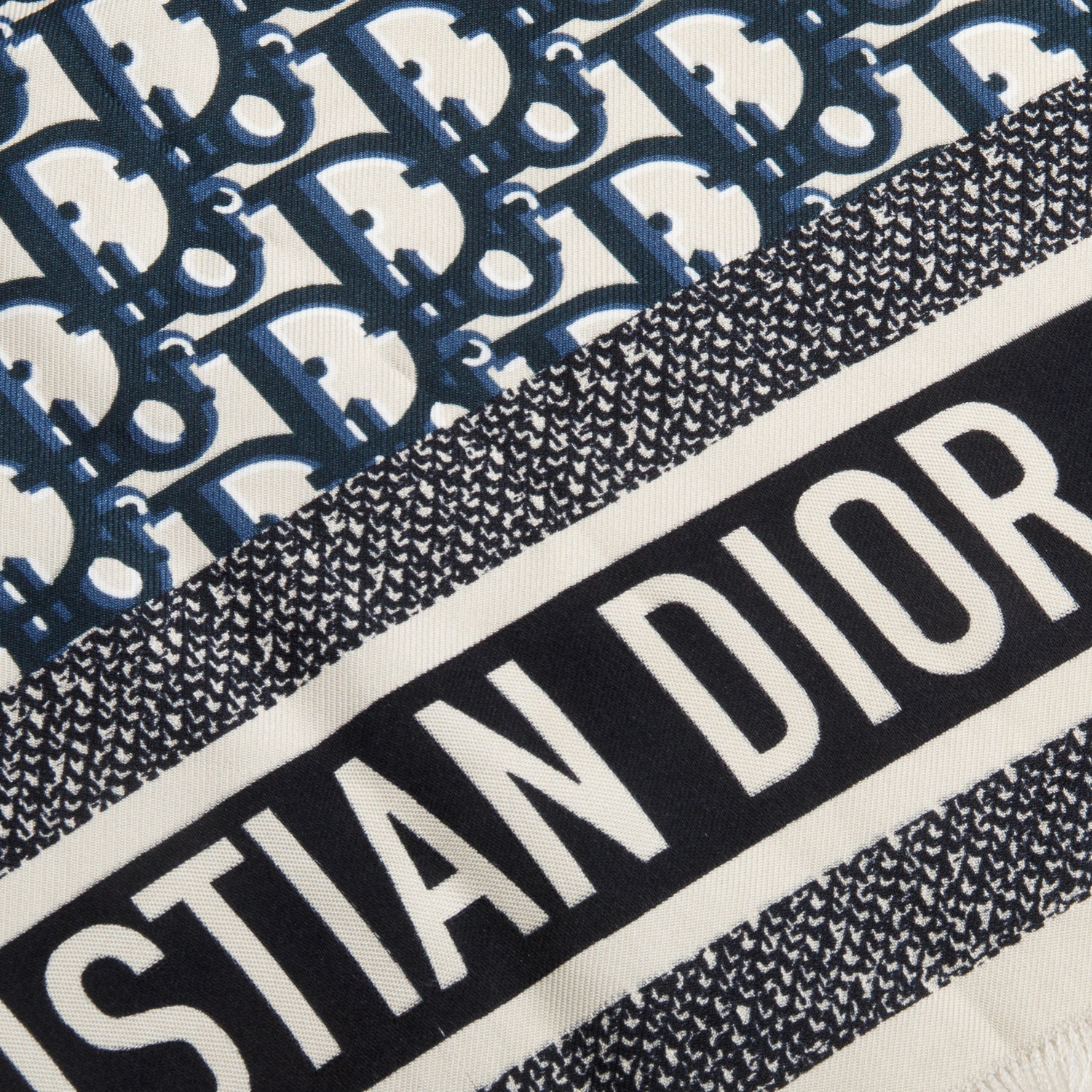 Christian Dior Navy Silk Oblique Diortwin Square Scarf 70