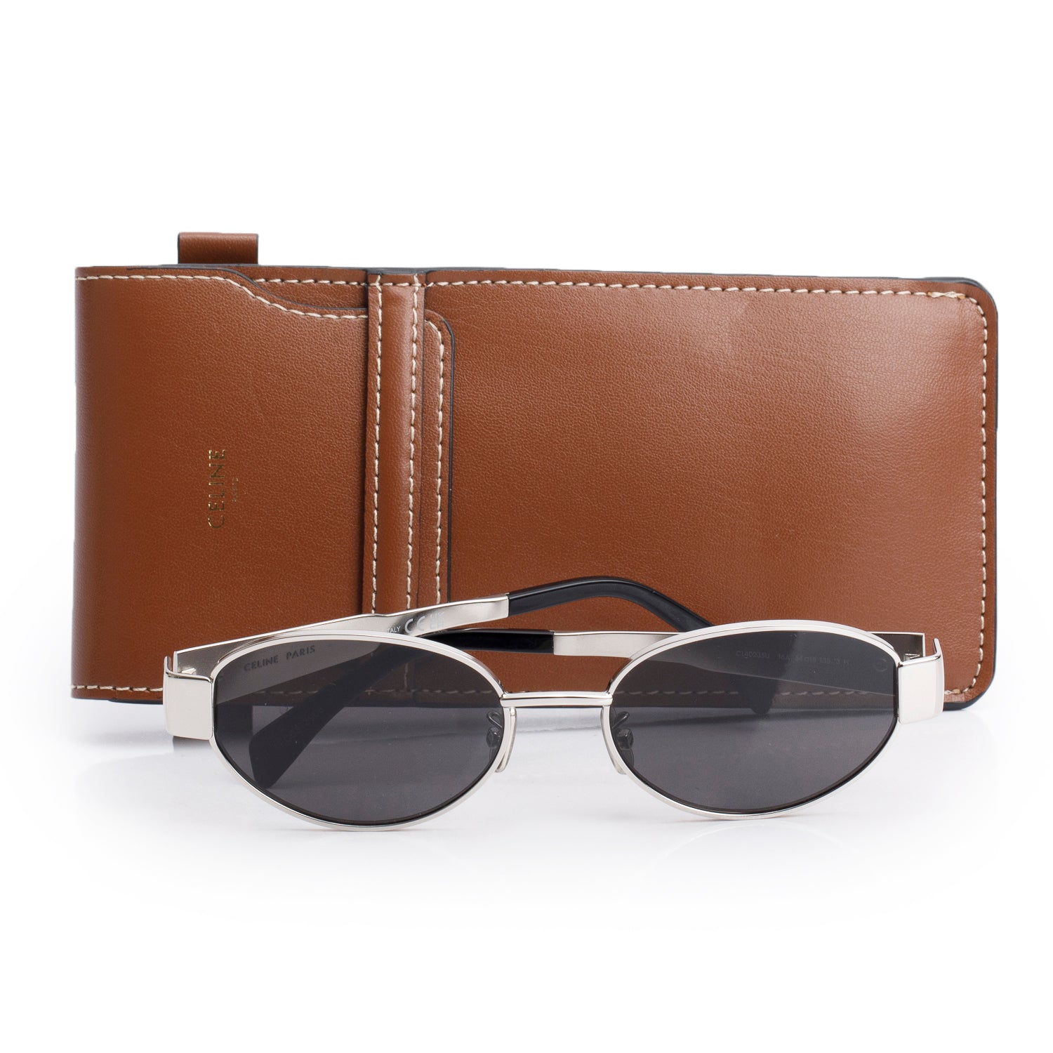 Celine CL40235U Silver Metal Oval Triomphe Sunglasses w/ Case