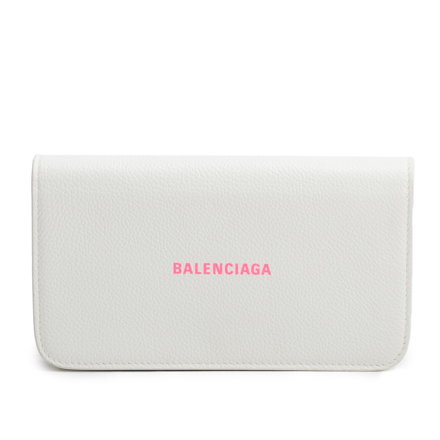 Balenciaga White Pebbled Calfskin Logo Everyday Flap Chain Wallet