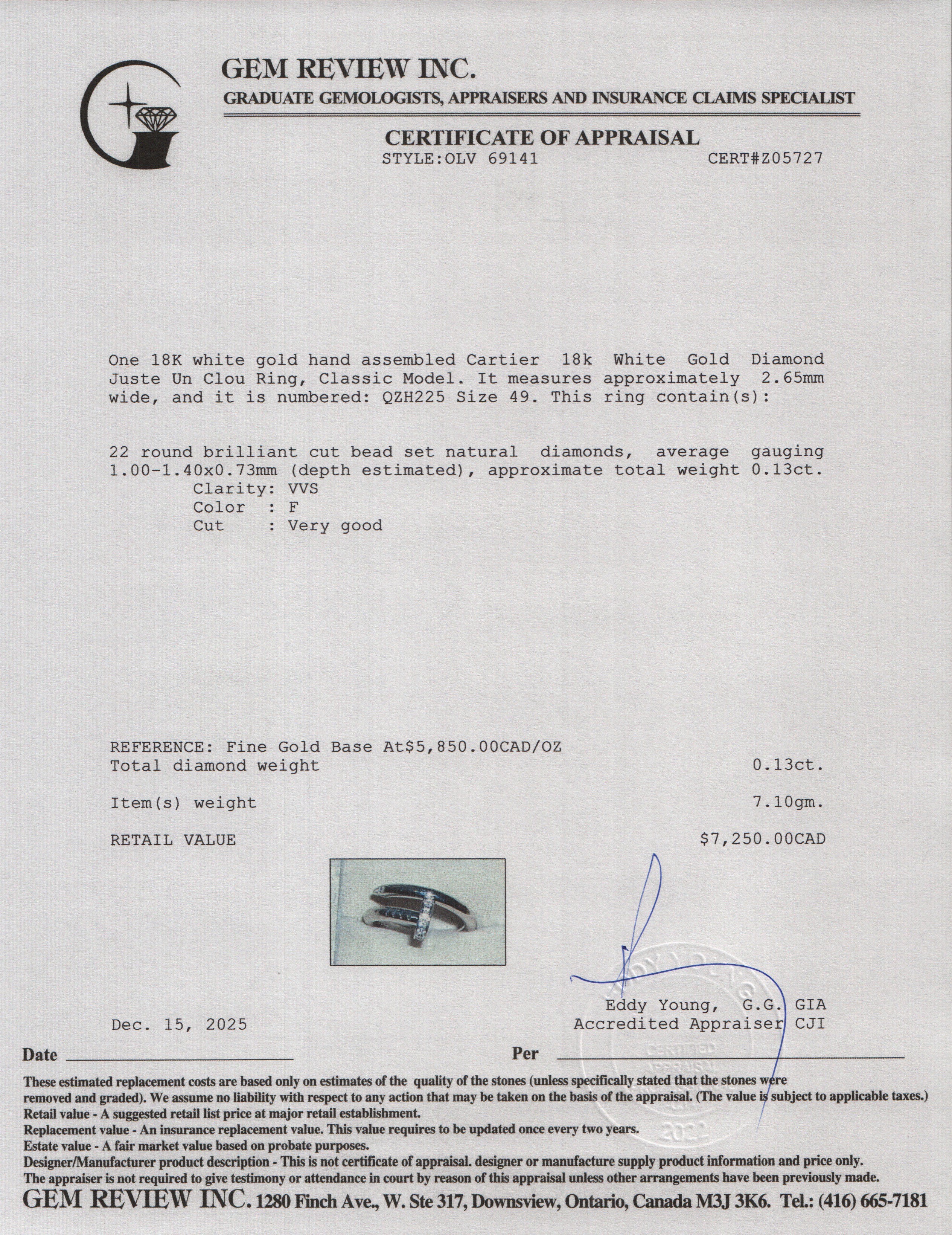 Cartier 18k White Gold Diamond Juste Un Clou Ring, Classic Model, Size 49 4.75