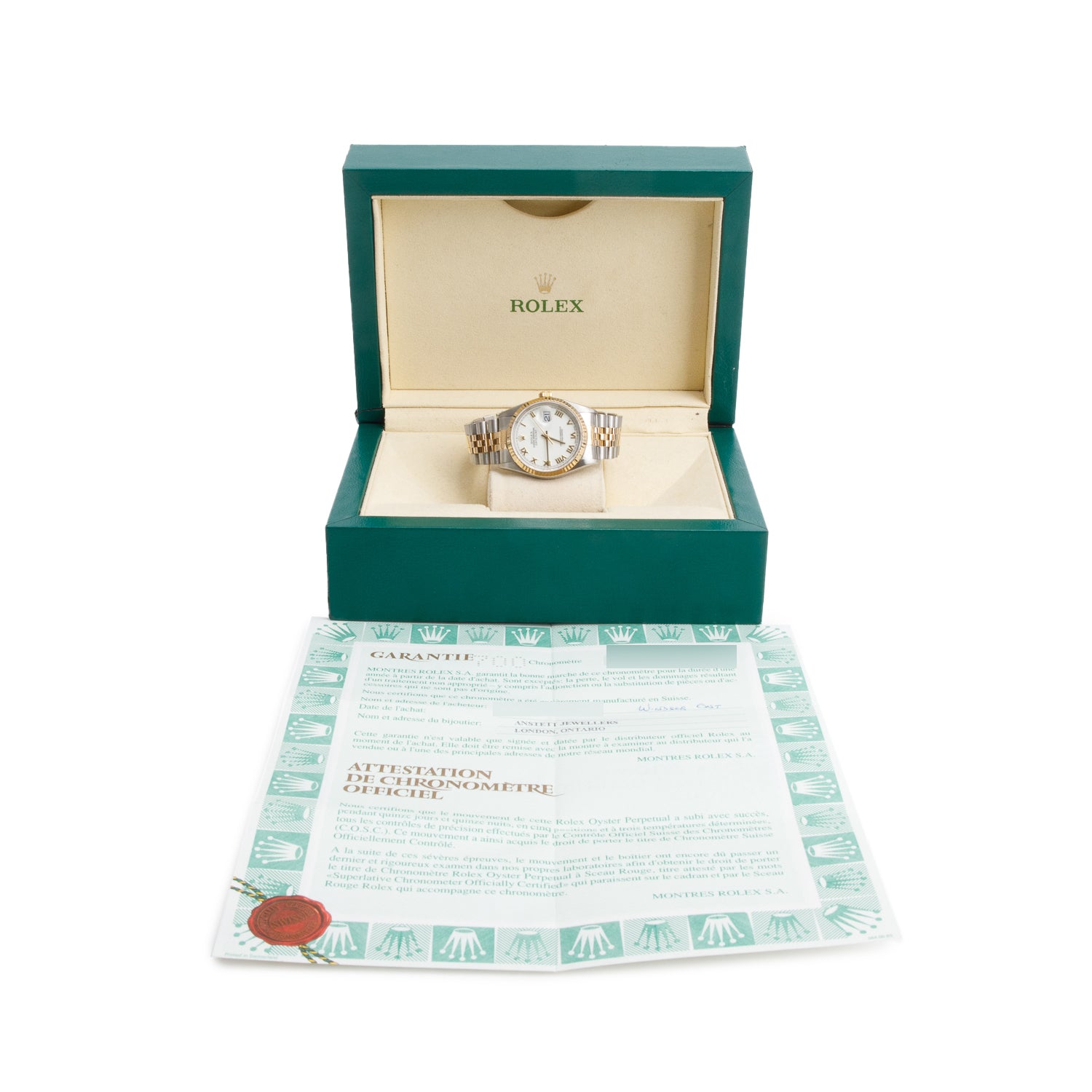 Rolex Stainless Steel & 18k Yellow Gold Datejust 36 MM Automatic Watch White Dial 16233 w/ Box & Papers