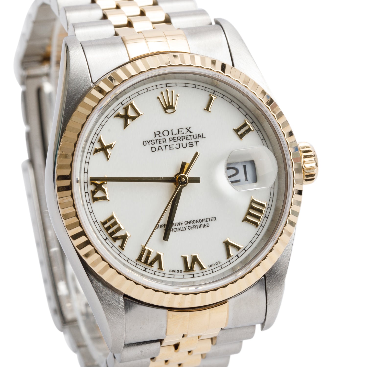 Rolex Stainless Steel & 18k Yellow Gold Datejust 36 MM Automatic Watch White Dial 16233 w/ Box & Papers