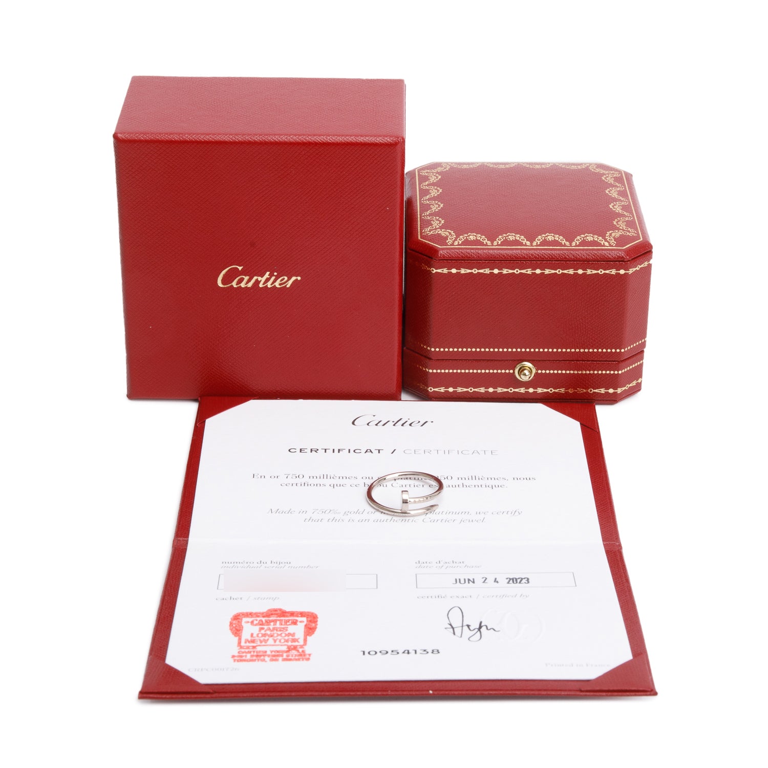 Cartier 2023 18k White Gold Juste Un Clou Ring, Small Model, Size 57 8 w/ Box, Certificate & Receipt
