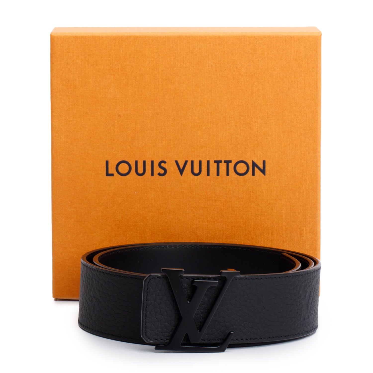 Louis Vuitton Black Monochrome LV Taurillon Reversible Belt 85 34 w/ Box