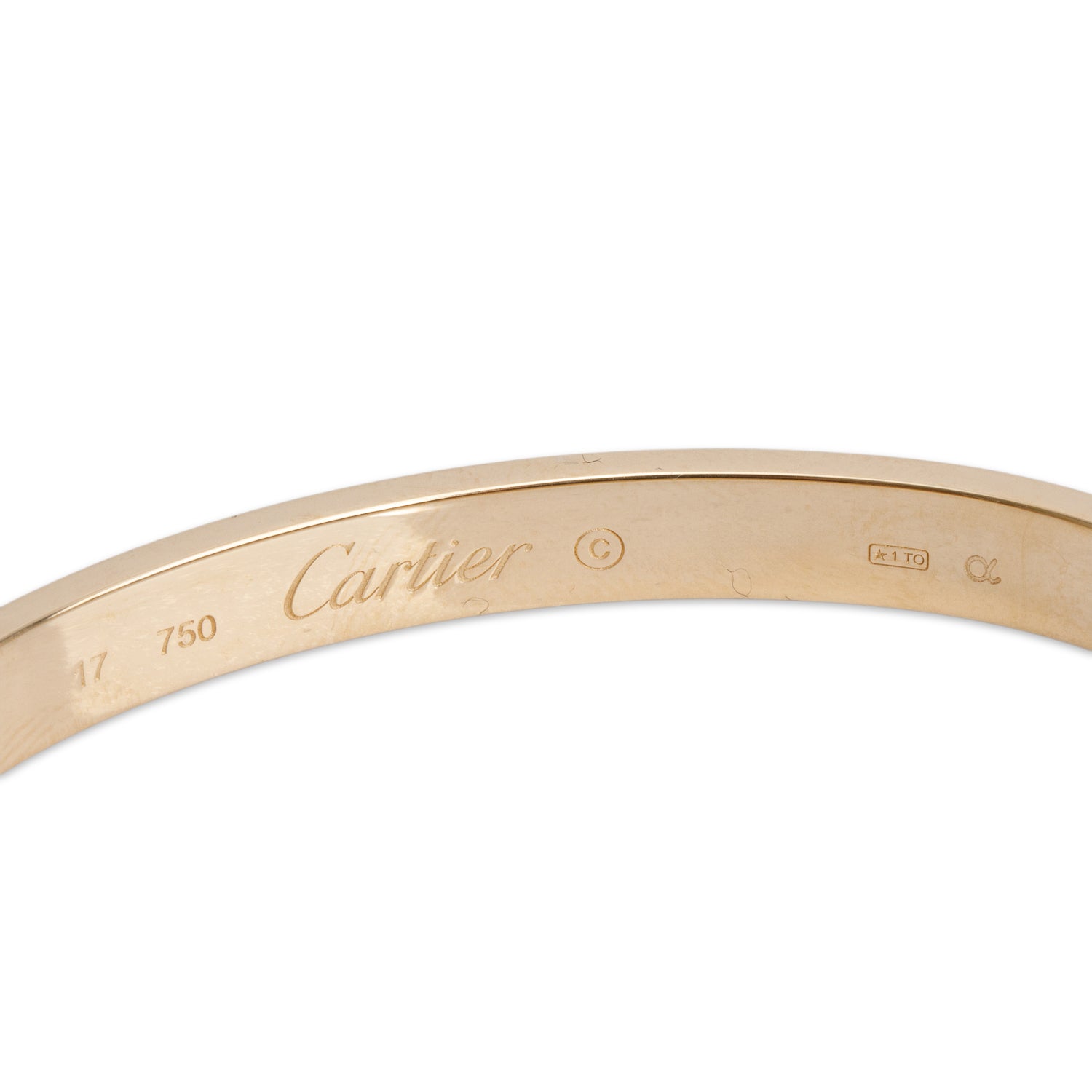 Cartier 18k Yellow Gold Love Bracelet, Classic Model, Size 17 w/ Box & Receipt