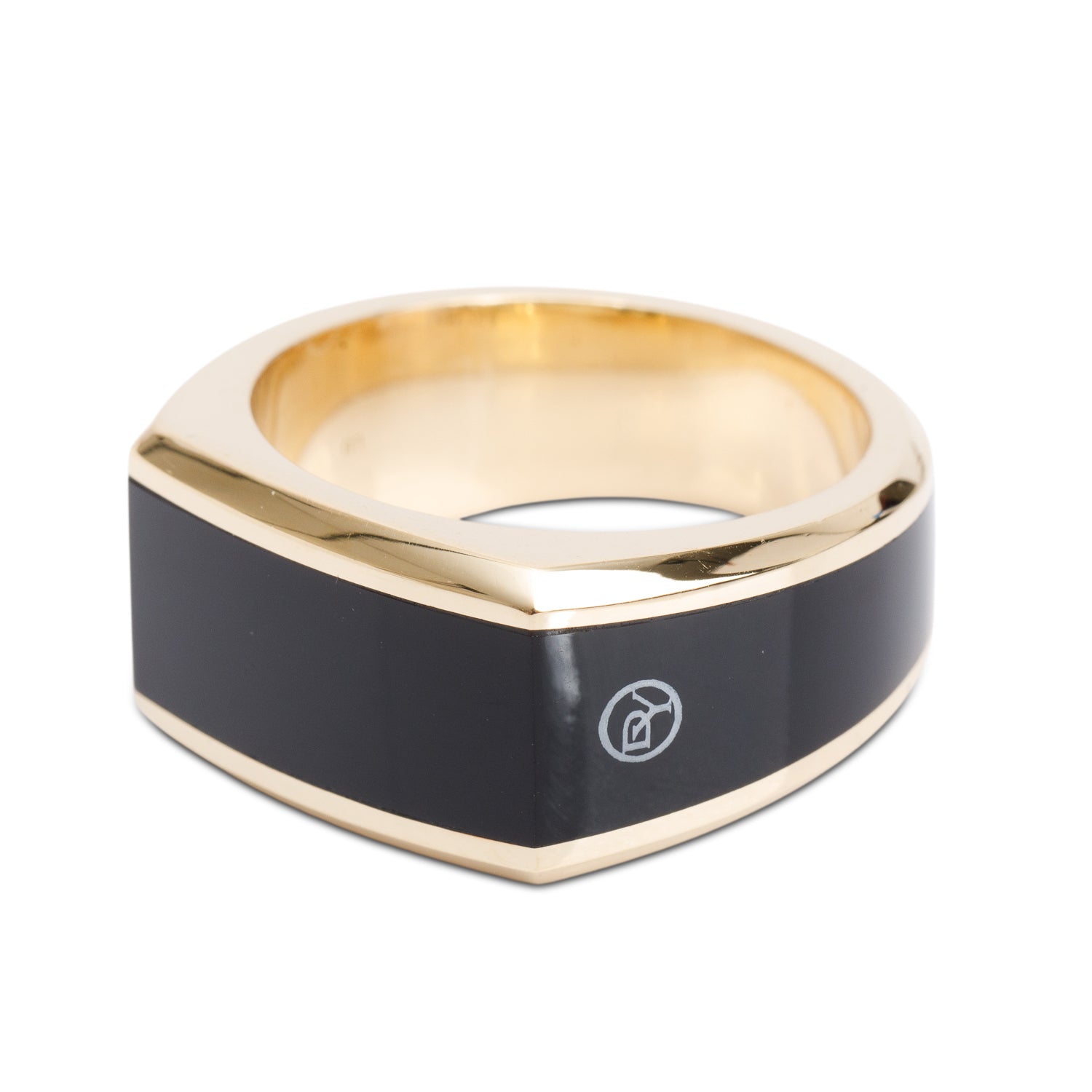 David Yurman 18k Yellow Gold Black Onyx Roman Signet Ring, Size 13