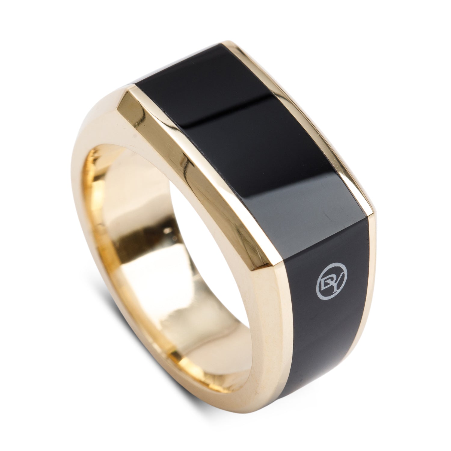 David Yurman 18k Yellow Gold Black Onyx Roman Signet Ring, Size 13