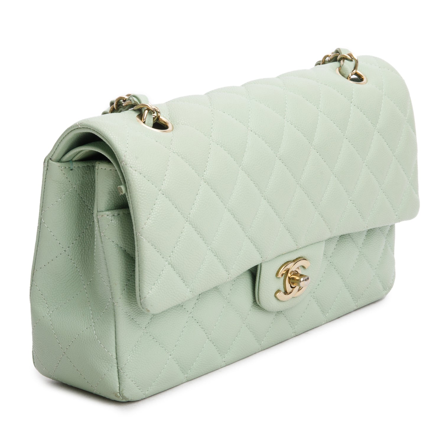 Chanel Green Caviar Quilted Medium Double Flap Bag w/ Box