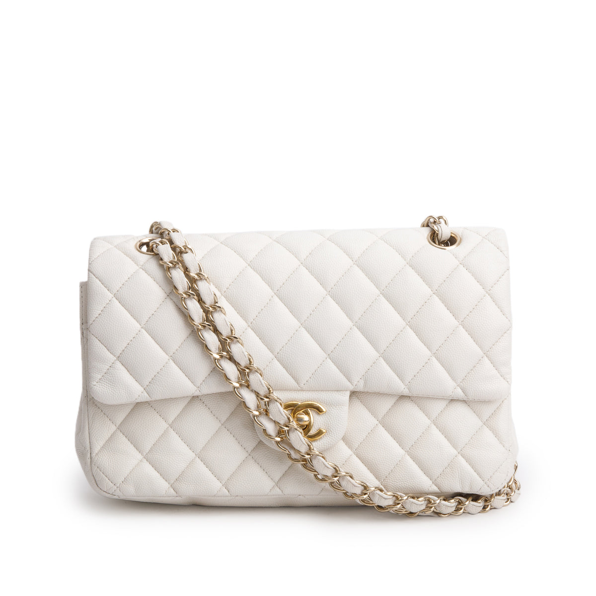 Chanel White Caviar Quilted Medium Double Flap Bag w/ Box – OLIVER'S