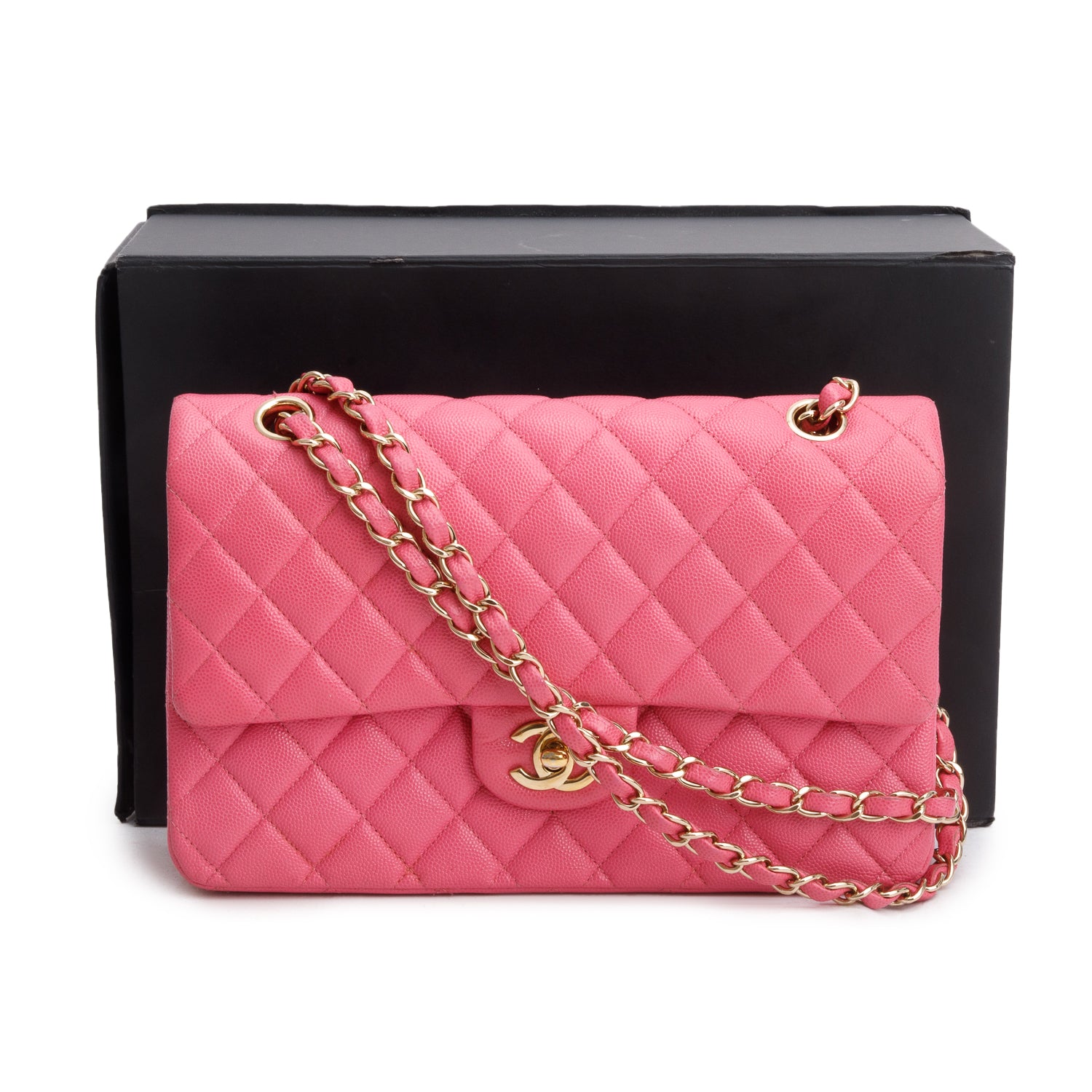 Chanel Pink Caviar Quilted Medium Double Flap Bag w/ Box
