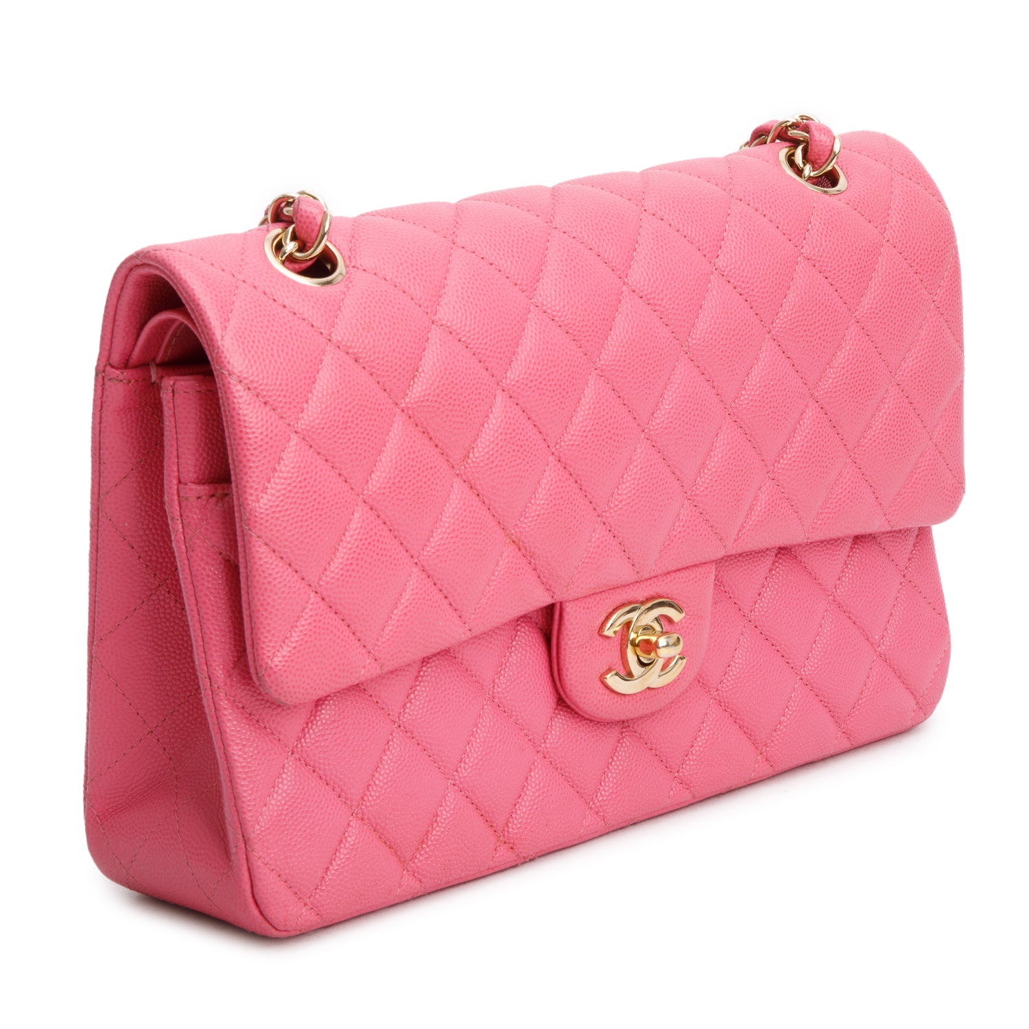 Chanel Pink Caviar Quilted Medium Double Flap Bag w/ Box