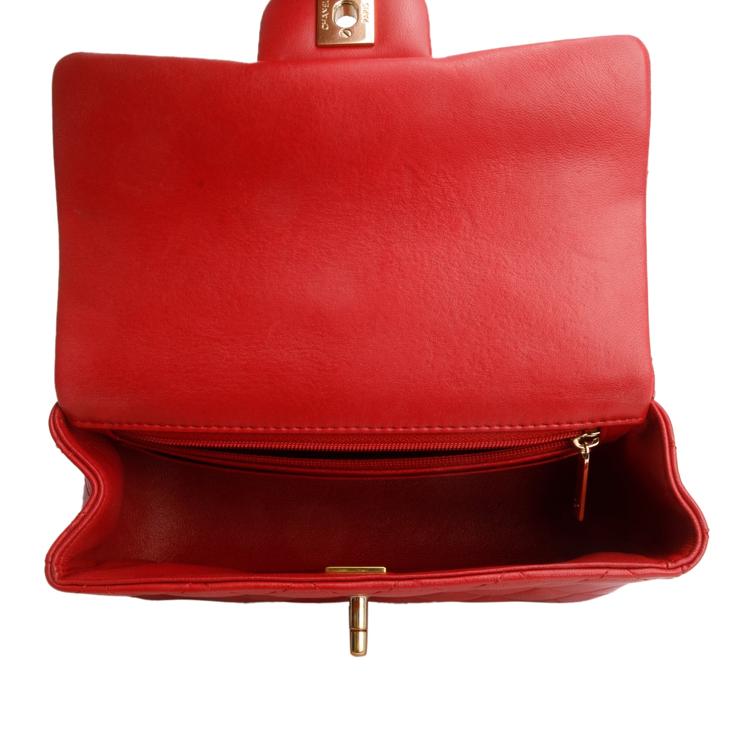 Chanel Red Lambskin Quilted Mini Top Handle Rectangular Flap w/ Box