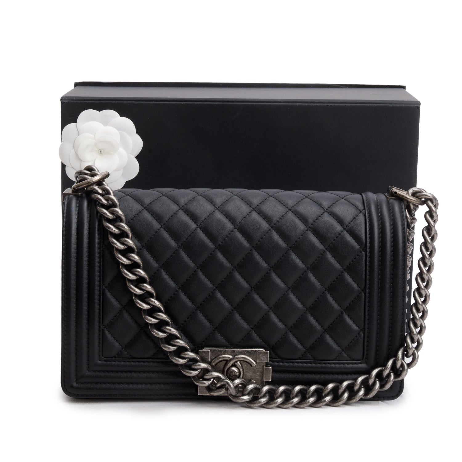 Chanel 2021 Black Quilted Lambskin Leather Medium Boy Bag w/ Box & Receipt