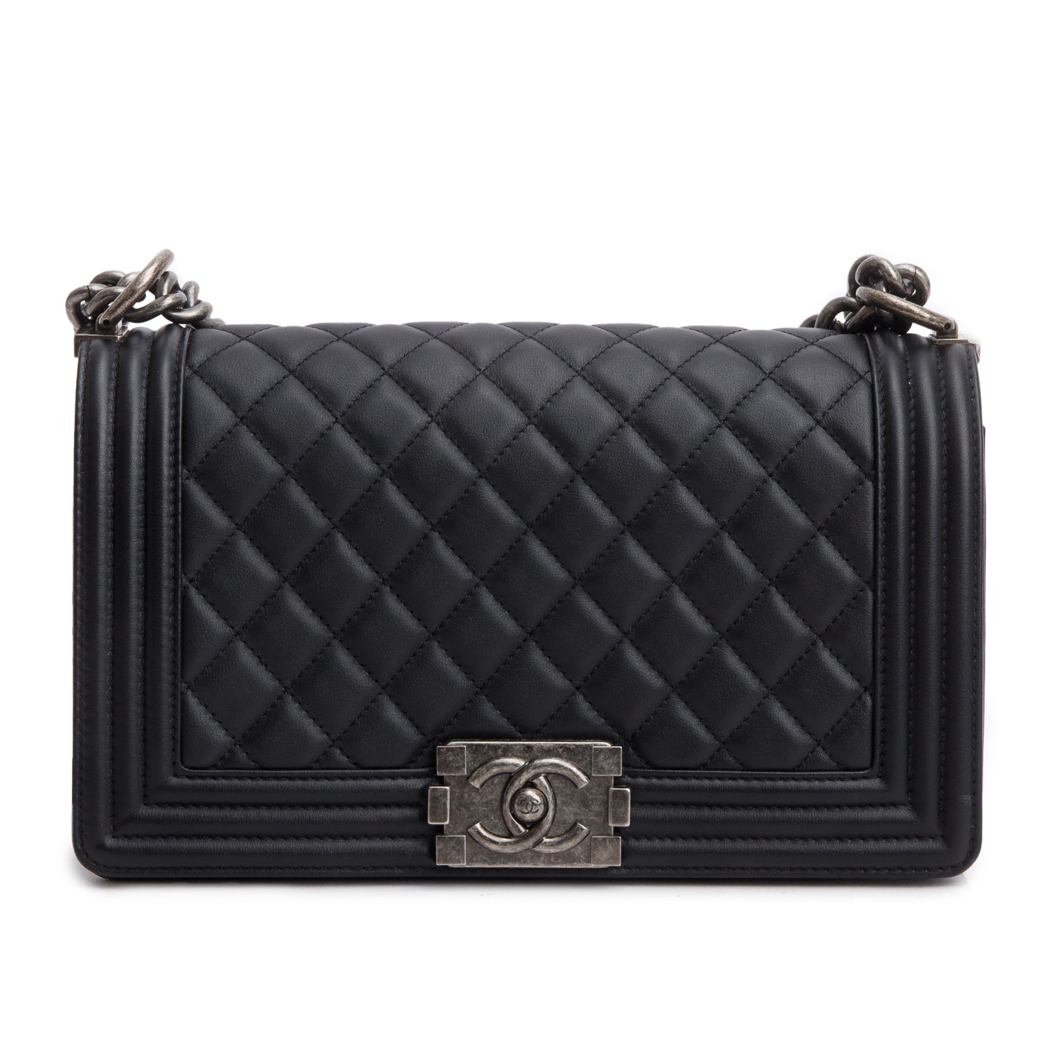Chanel 2021 Black Quilted Lambskin Leather Medium Boy Bag w/ Box & Receipt