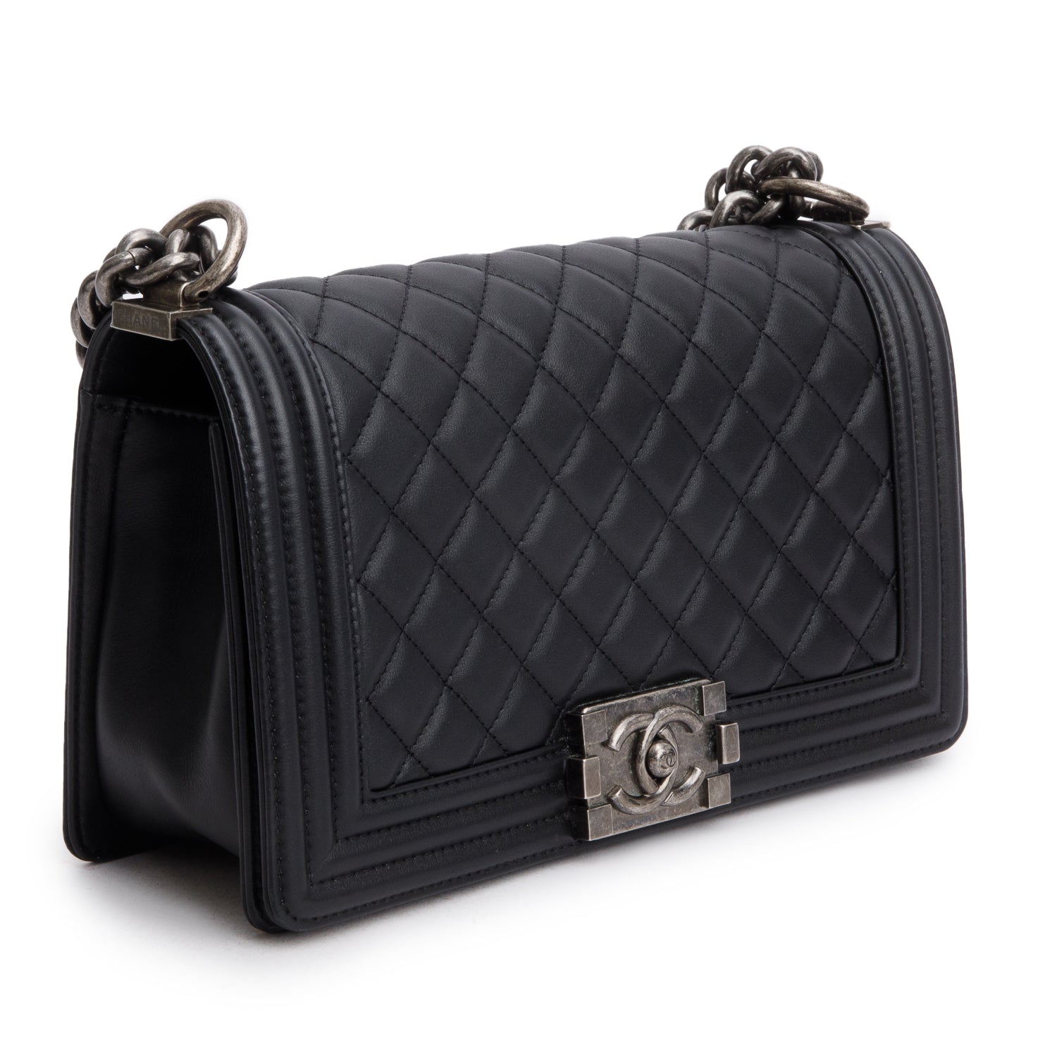 Chanel 2021 Black Quilted Lambskin Leather Medium Boy Bag w/ Box & Receipt