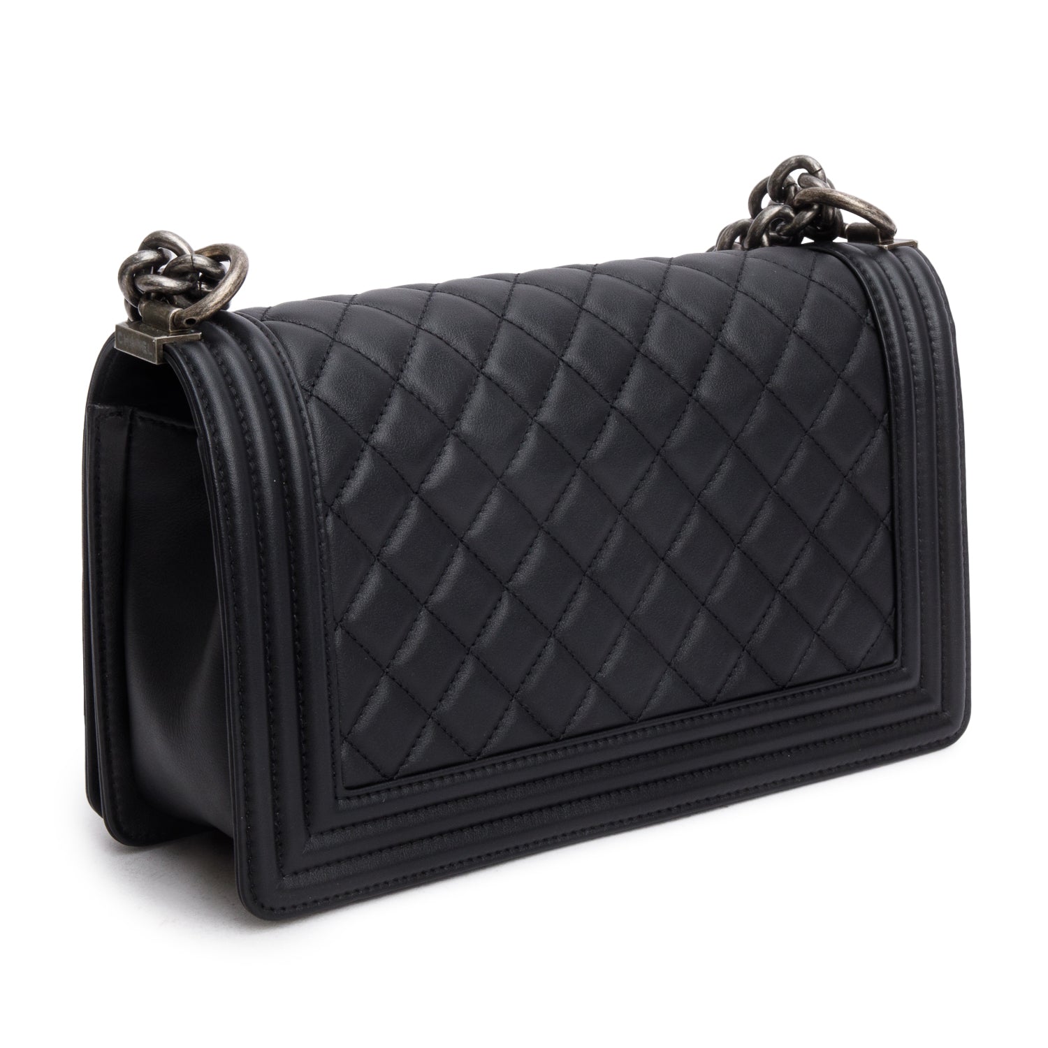 Chanel 2021 Black Quilted Lambskin Leather Medium Boy Bag w/ Box & Receipt